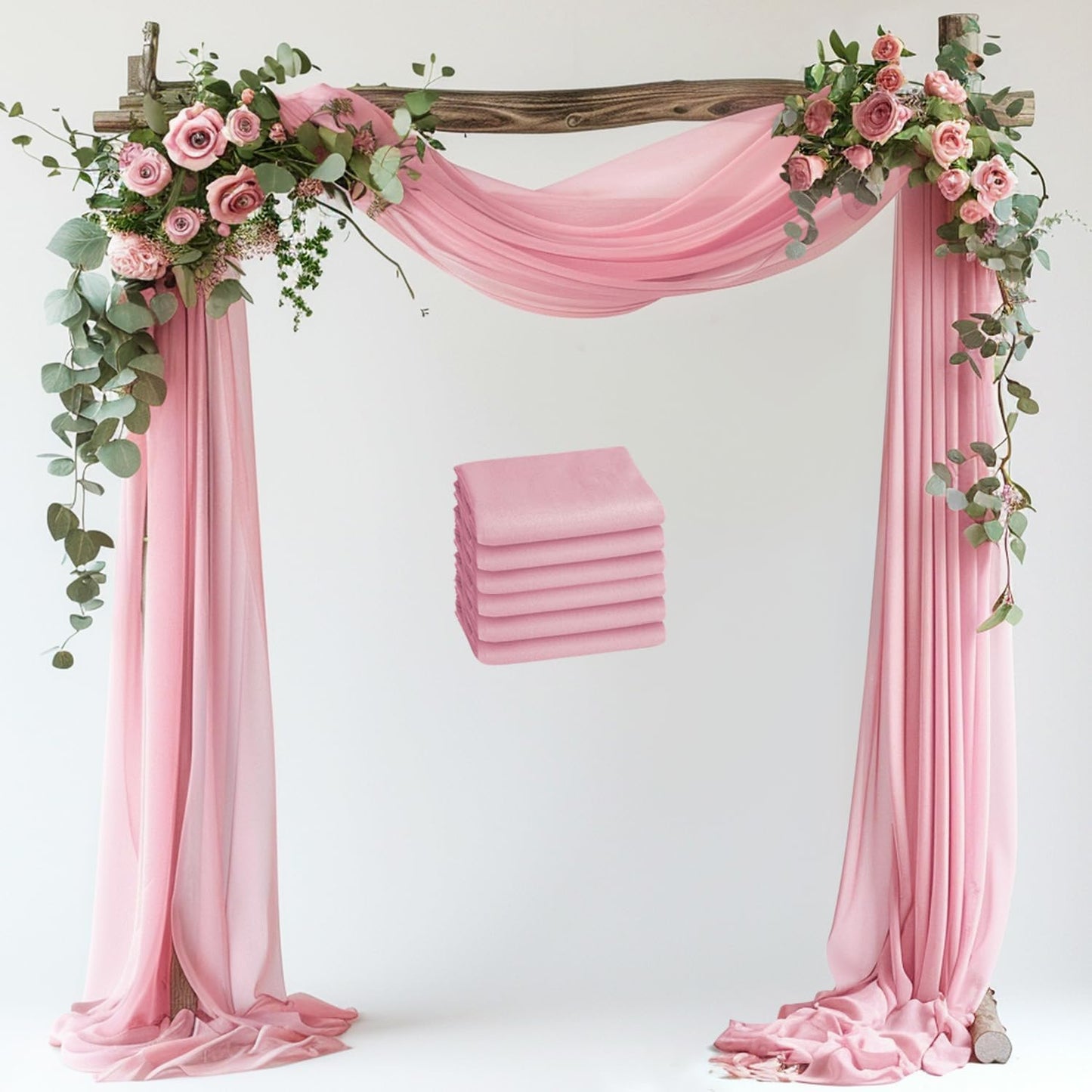 Wokceer Wedding Arch Draping Fabric 6 Panels 28.7" x 20FT Blush Pink Drapes Sheer Fabric Backdrop Arch Draping Fabric for Wedding Ceremony Birthday Party Bridal Shower Decoration