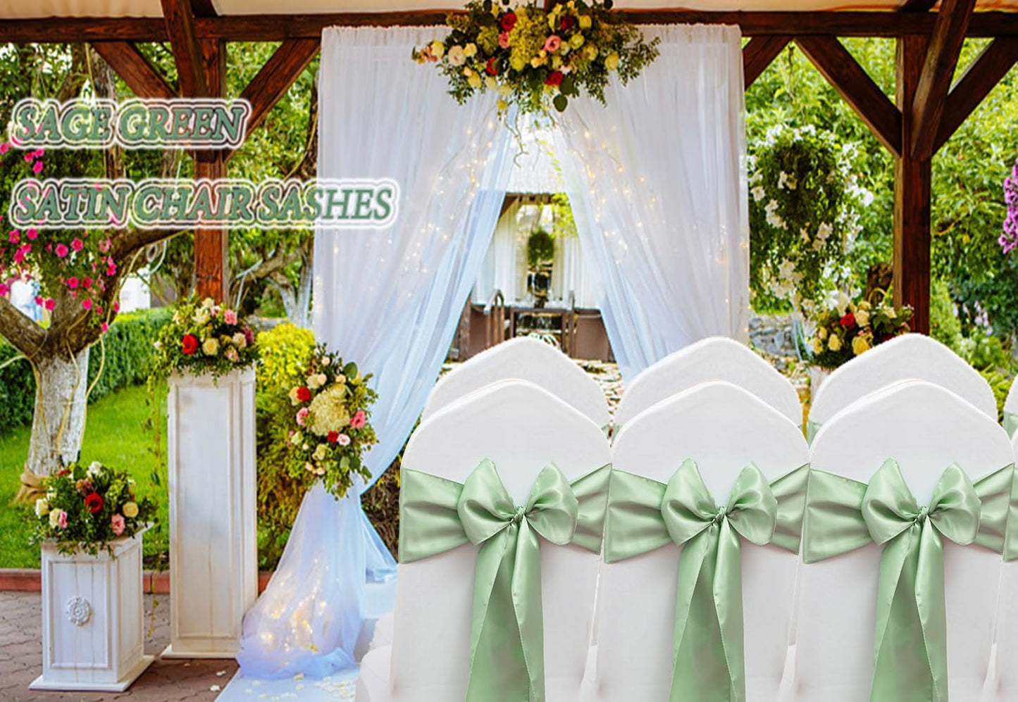 50 Pack Satin Sage Green Chair Sashes for Wedding Birthday Party Bridal Shower Gender Reveal Decorations, Sage Green Chair Sash for Folding Chairs Banquet Chairs Chiavari Chairs