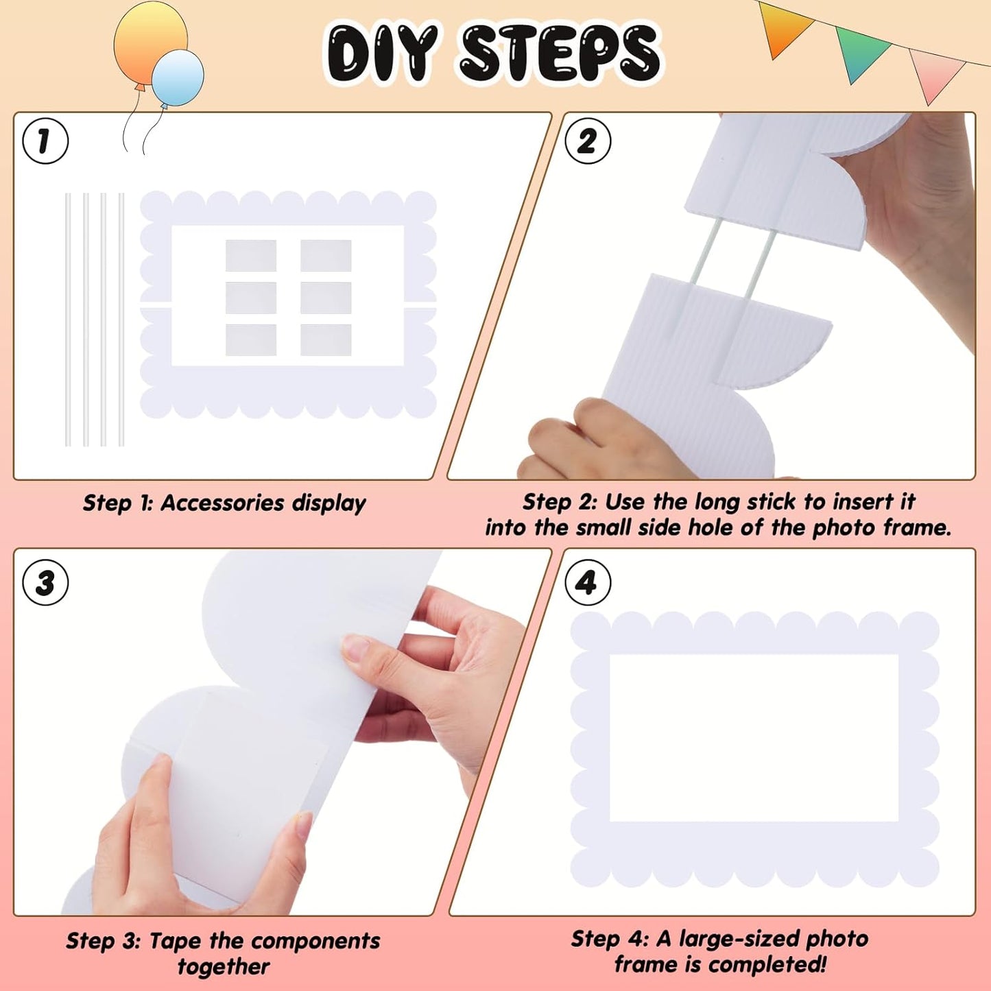 32 x 24 Inch Large Blank DIY Photo Booth Props Picture Frame Party Frame DIY Photo Booth Props Selfie for Birthday, Graduation, Christmas Holiday Party(Classic,Scalloped)