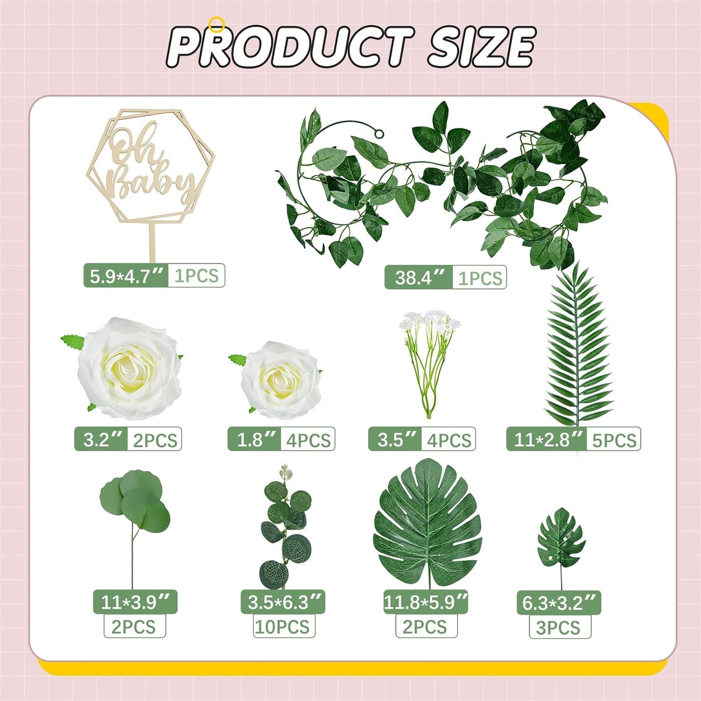 34-piece Wood Cake Topper Set - Boho Cake Decorations with Artificial Eucalyptus Leaves for Gender Reveal Parties, Birthdays, and Weddings