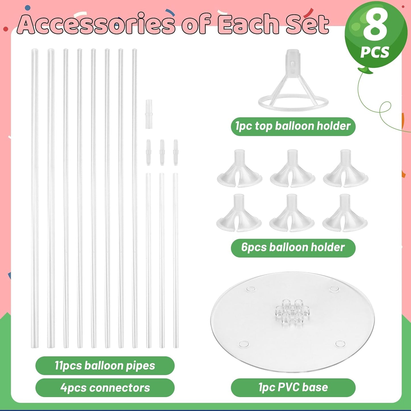 JOYYPOP 8 Sets 28 Inch Balloon Stand Kit, Balloon Holder Stickers Table Decoration Party Birthday Wedding Balloon Supplies Accessories