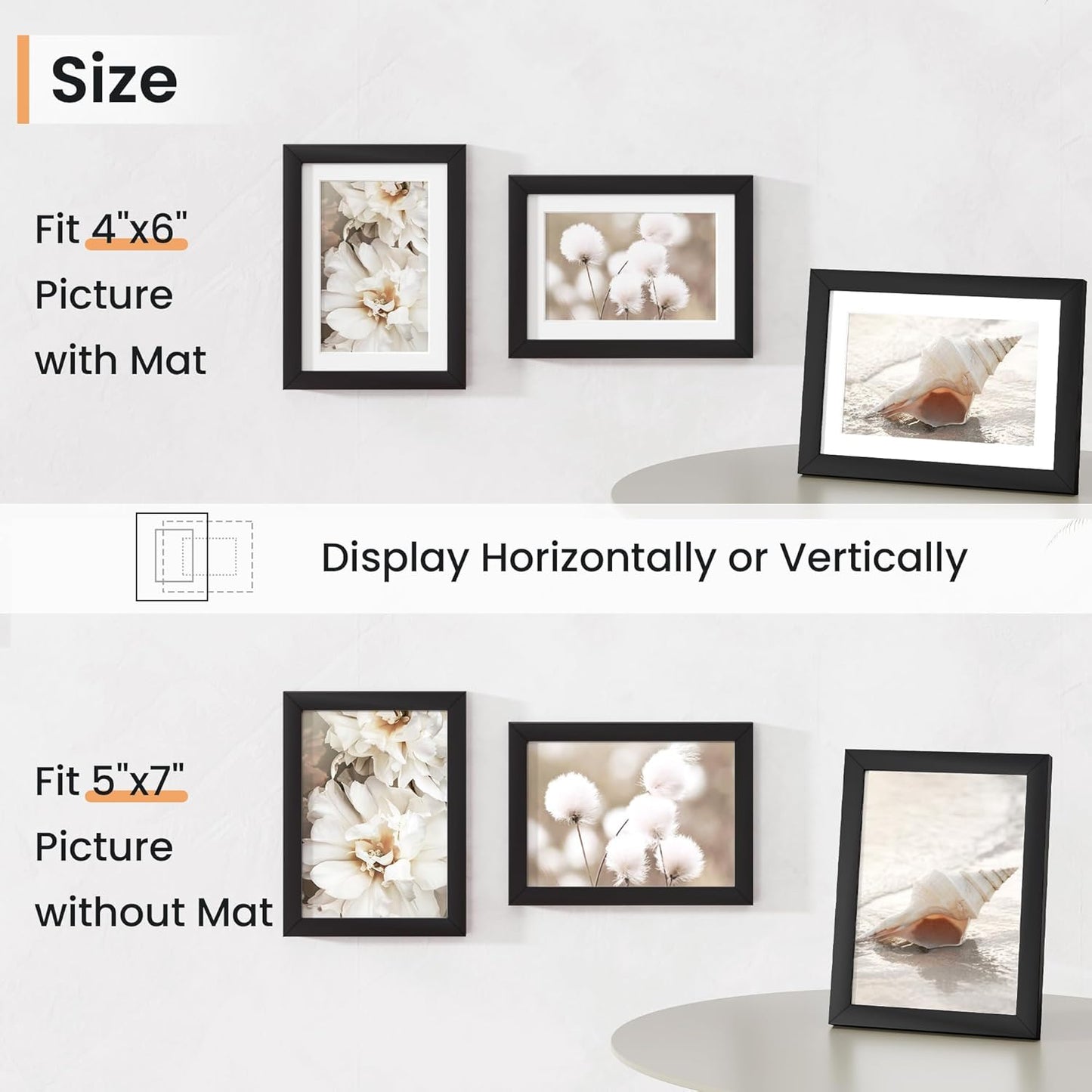 5x7 inch Picture Frame, 5x7 Photo Frames with 4x6 Removable Mat - High Definition Plexiglass - Vertical and Horizontal Display - Wall Hanging Frame - Black, 5 Pack