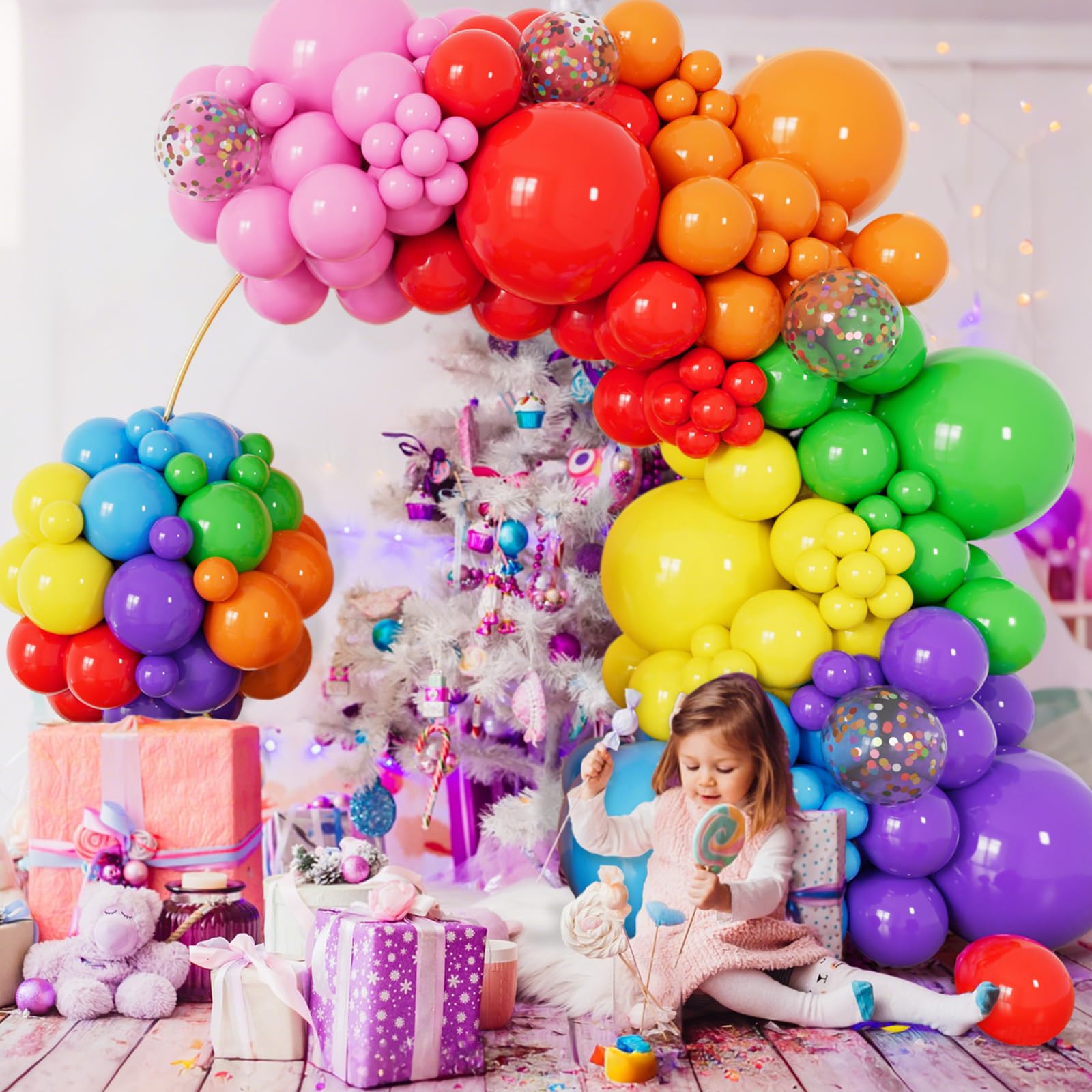 162 Pcs Colorful Rainbow Balloons Arch Kit, Diffrent Size Rainbow Balloon Garland, Globos De