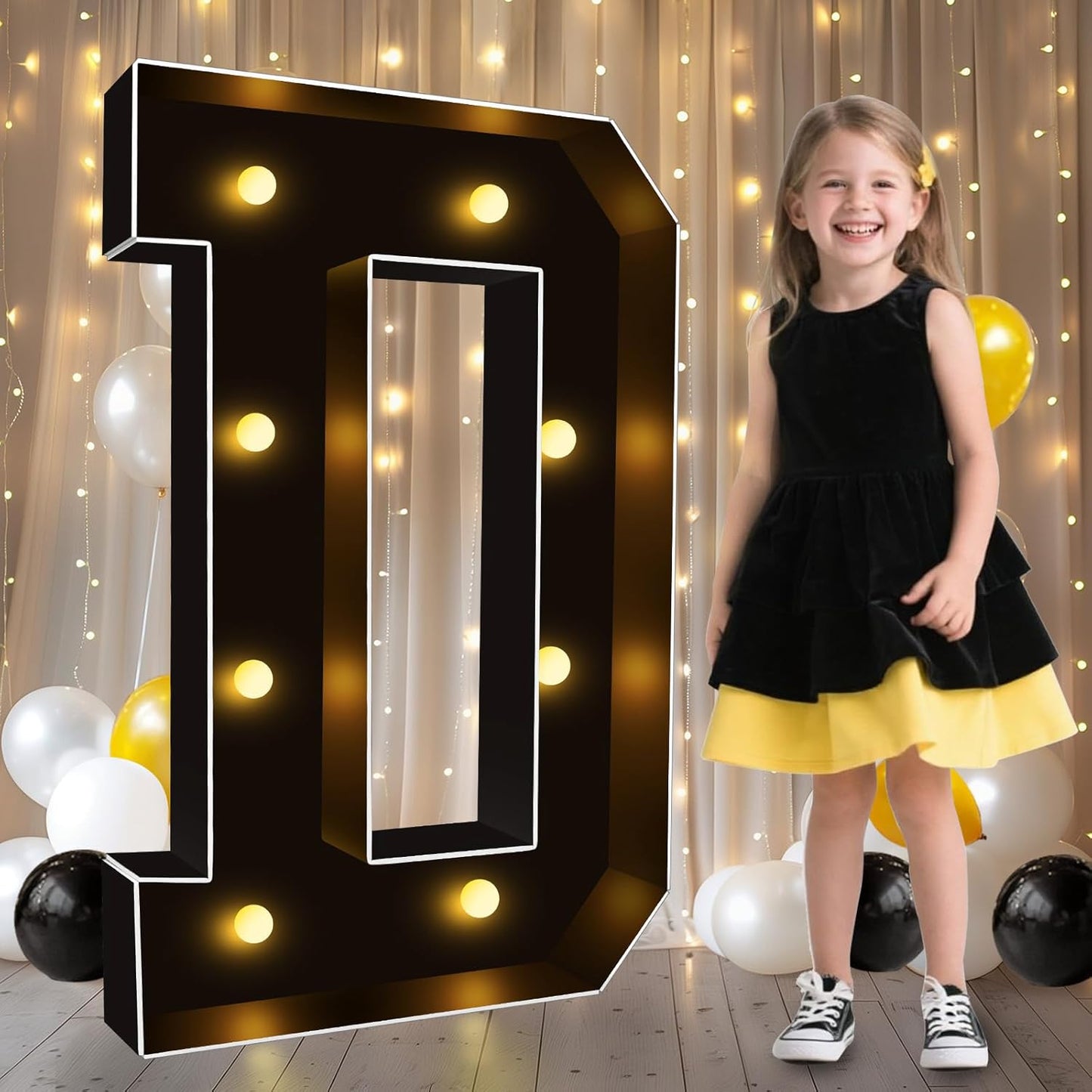 Pooqla 3FT Marquee Light Up Letters, Black LED Party Decor Large Marquee Letters 3 Feet Tall, Giant Mosaic Letter for Birthday Graduation Anniversary Wedding Decoration, Letter D