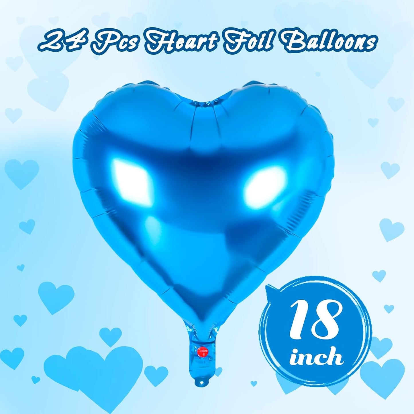 24 Pcs Blue Heart Foil Balloons, 18 Inch Love Shapes for Birthday, Wedding, Engagement, Baby Shower, Valentine's Day Decorations