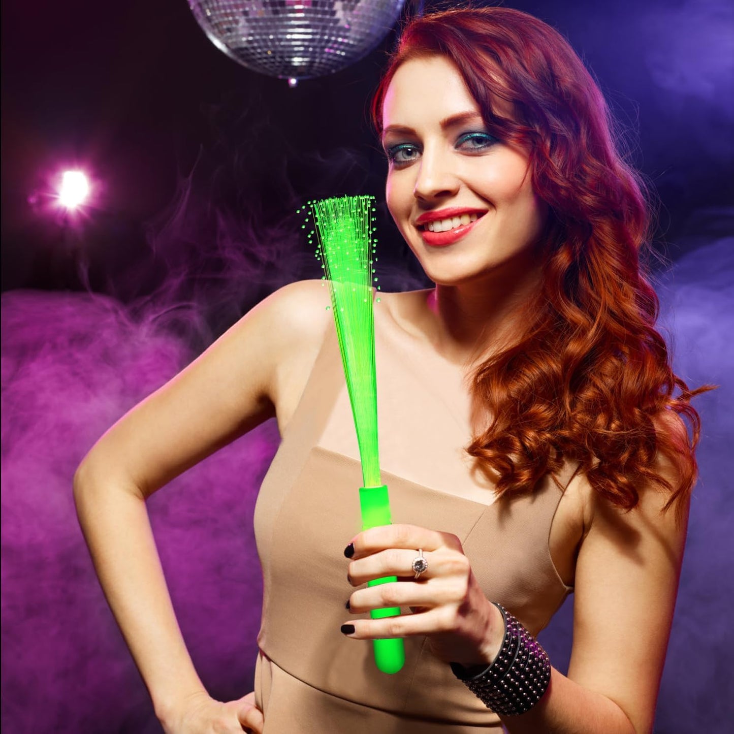 48 PCS Green Glow Fiber Wands Sticks LED Light Wands 3 Modes Flashing Fiber Optic Light Rod Bulk Fiber Optic Wands for Bar St. Patrick's Day Halloween Christmas