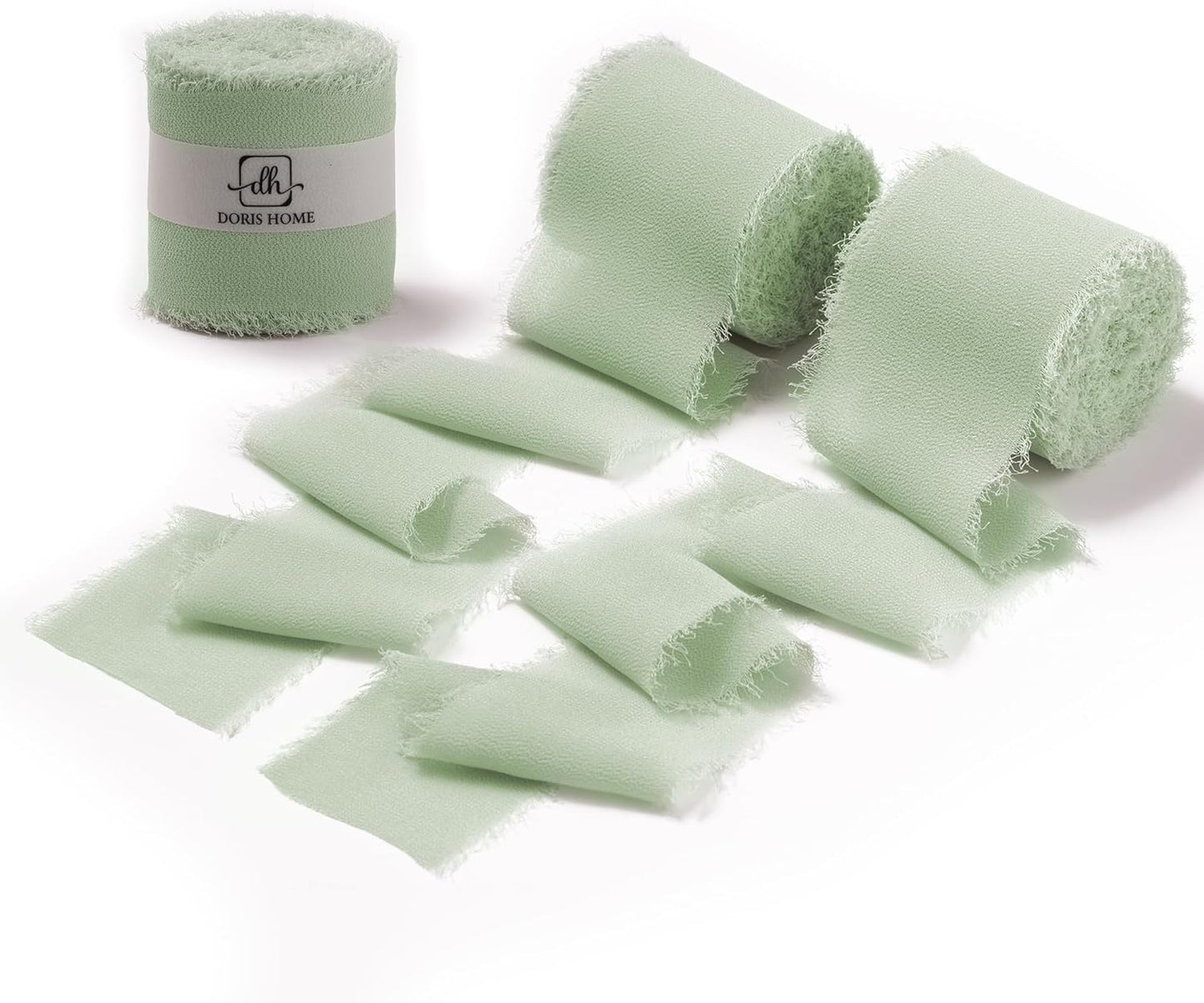 DORIS HOME Sage Green Chiffon Ribbon for Flower Bouquet, 2" x21Yd Fabric Ribbon for Gift Wrapping, Handmade Frayed Ribbon for Wedding/Christmas Decorations
