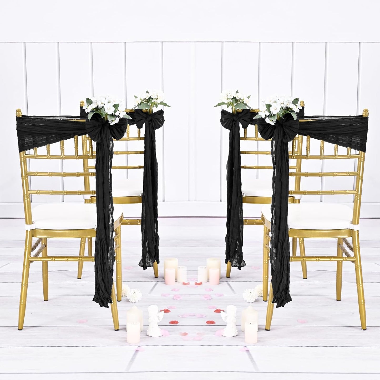 36 Pcs Black Cheesecloth Chair Sashes, 16 x 108 inch Gauze Fabric Washable Chair Sashes Bows Designed for Aisle Decorations Universal ChairCover Decor for Wedding Reception Party Banquet