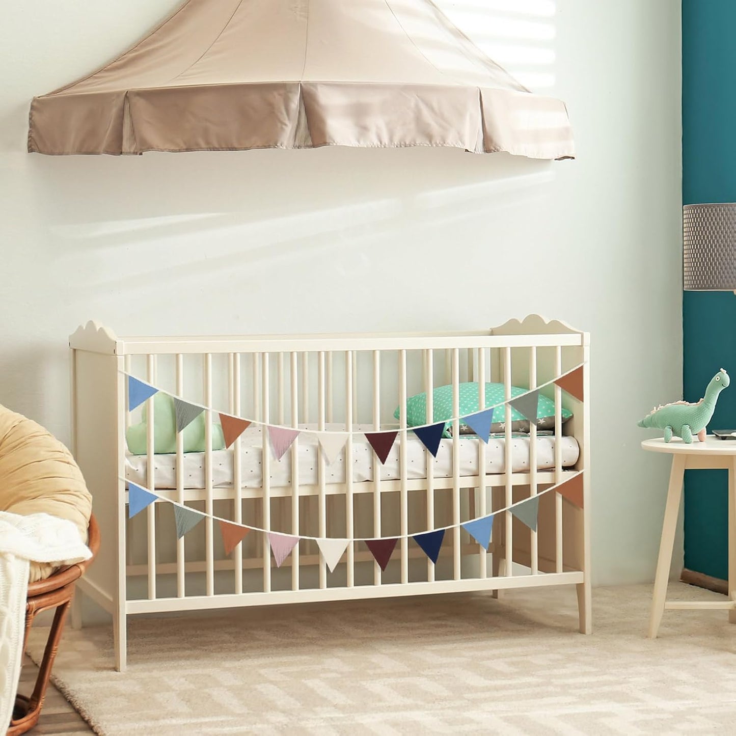 Oudain 15.5 ft Pennant Banner Flags, 2 Pcs Nursery Garland Triangle Bunting Flag Baby Banner for Nursery Decor Baby Birthday Boho Wedding Shower Party Event, Each 7.75 ft(Neutral Color)