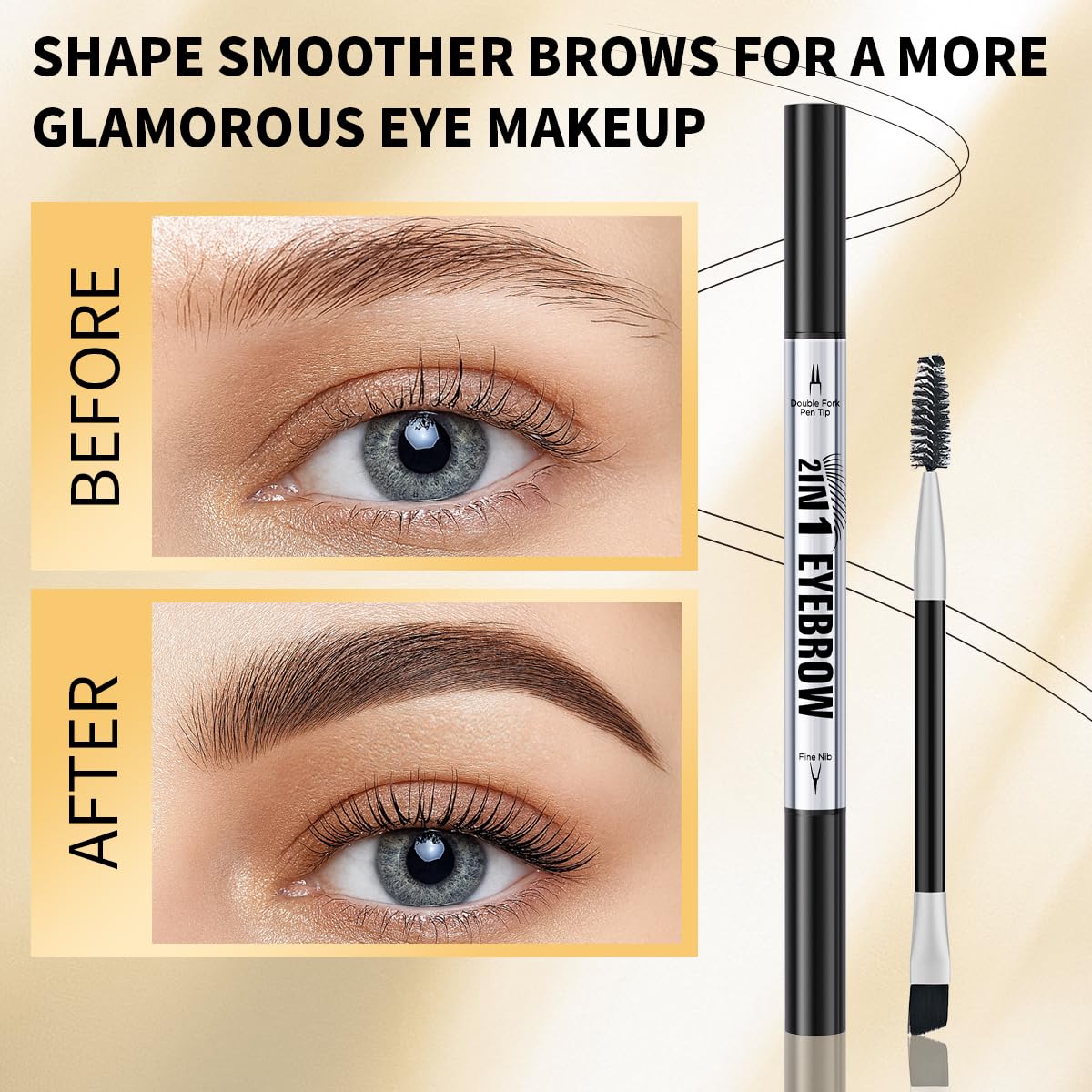 Eyebrow Pencils for Women - Microblading Eyebrow Pencil 2-In-1 Dual-Ended Eyebrow Pen with Precise 2-Fork-Tip & Brush-Tip Waterproof Eyebrow Pencil for Hair-Like Brows, Last All-Day, Light Brown
