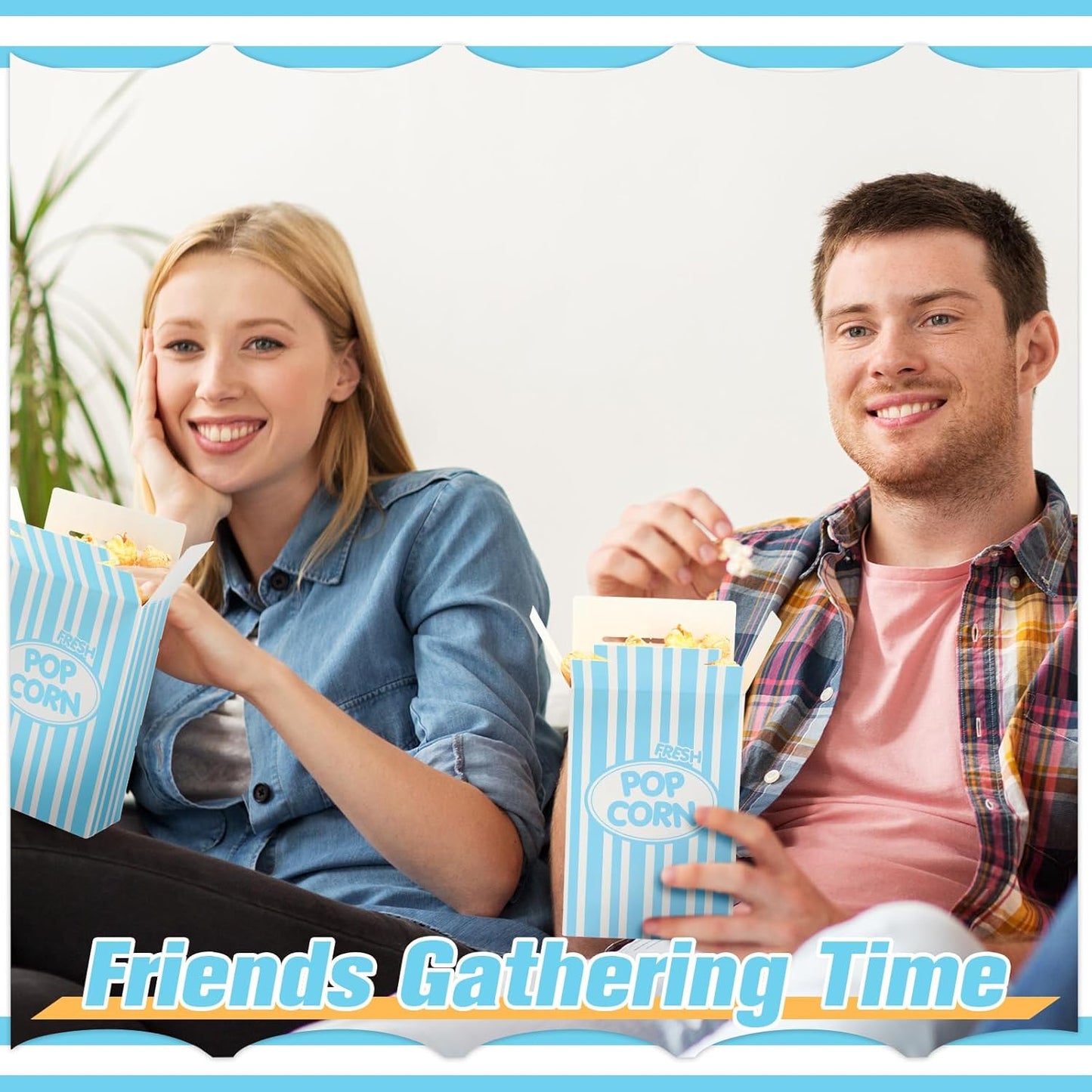 Xinnun 200 Pcs Paper Popcorn Boxes 1 oz Close Top Oil Proof Disposable Popcorn Container 6 x 4 x 2 Inch Stripes Leak Proof Popcorn Boxes for Party Movie Party Theater Night Birthday (Blue)