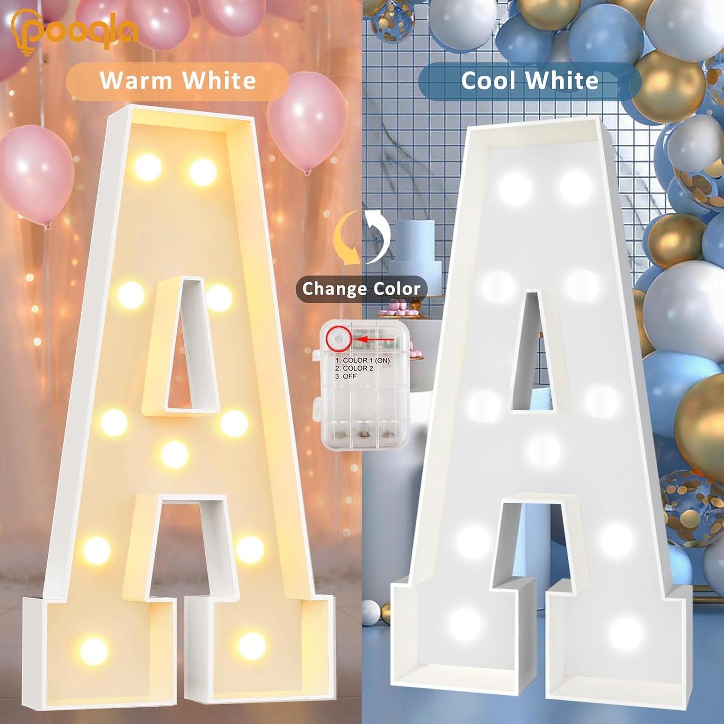 Pooqla 4 FT Marquee Light Up Letters, Cool White and Warm White Marquee Letter 4 Feet Tall, Giant LED Sign Big Mosaic Letter Q for Balloons Birthday Party Anniversary Wedding Decorations