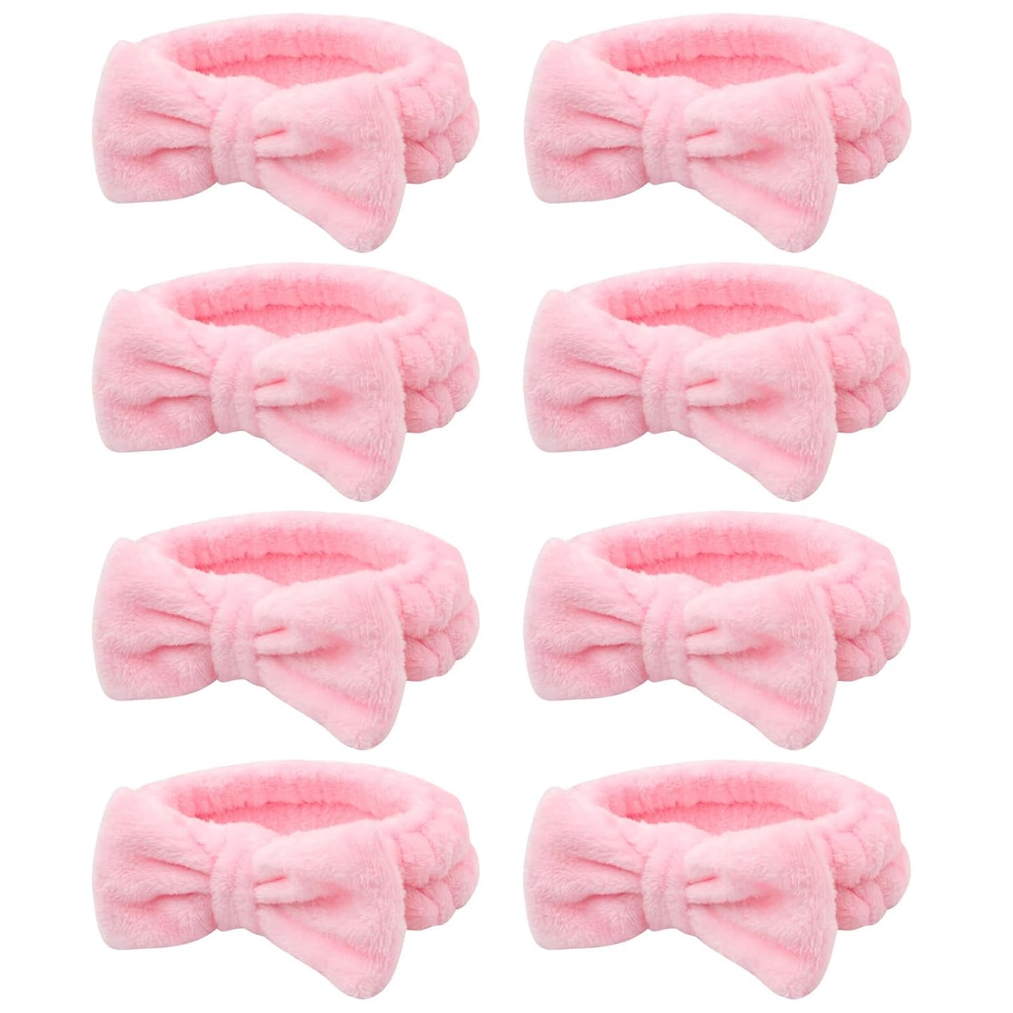Semato 8 Pcs Pink Spa Headband for Washing Face and Makeup Bridesmaid Proposal Gifts for Women Coral Fleece Skincare Headbands Elastic Bow Head