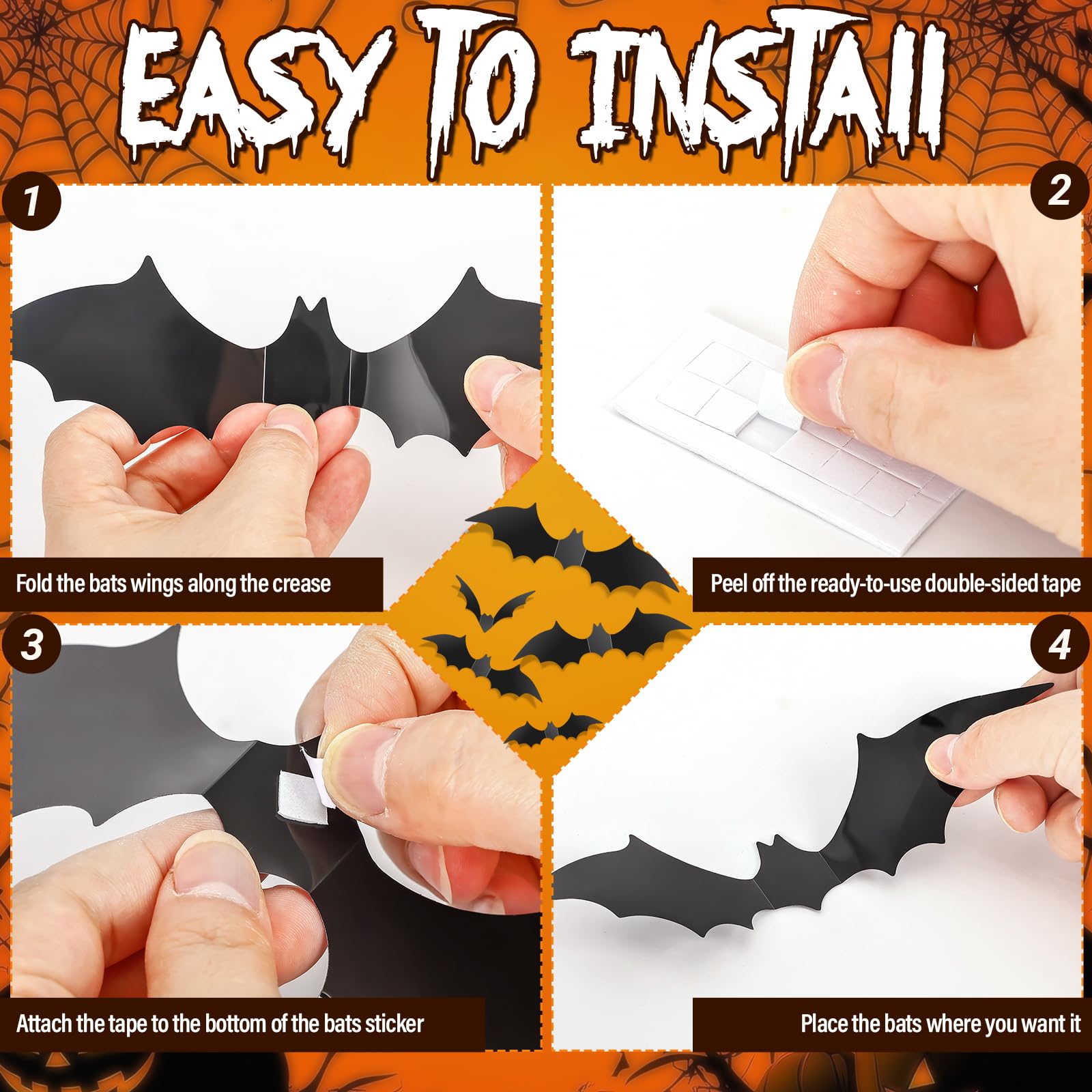 140Pcs Bats Halloween Decor, Real Scary Bat Stickers for Halloween Party