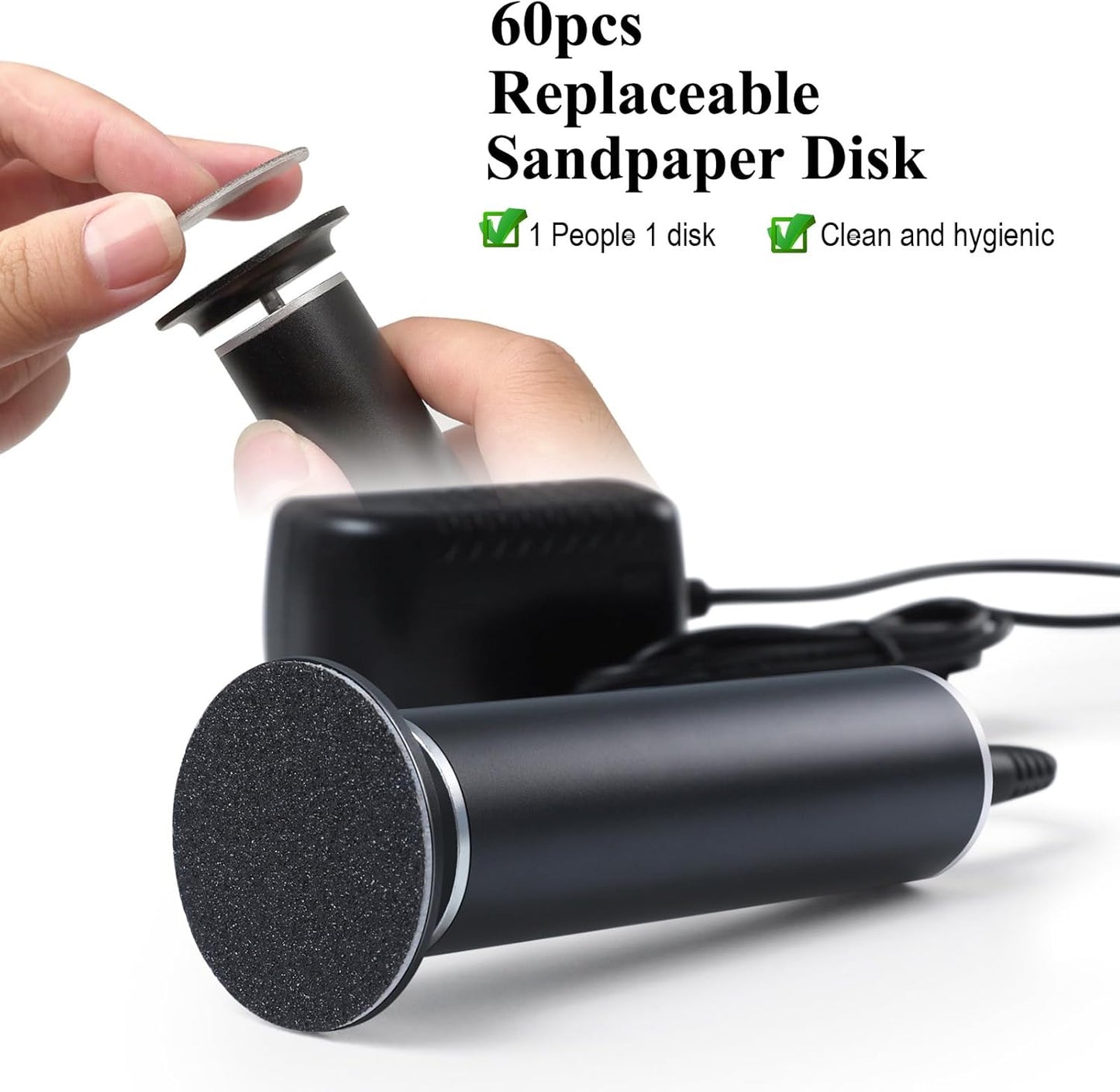 Electric Callus Remover Foot Scrubber, Adjustable Speeds Electric Foot File Sander Grinder Pedicure Tools for Feet Dead Skin Remover with 60 Replaceable Sandpaper Discs, Black