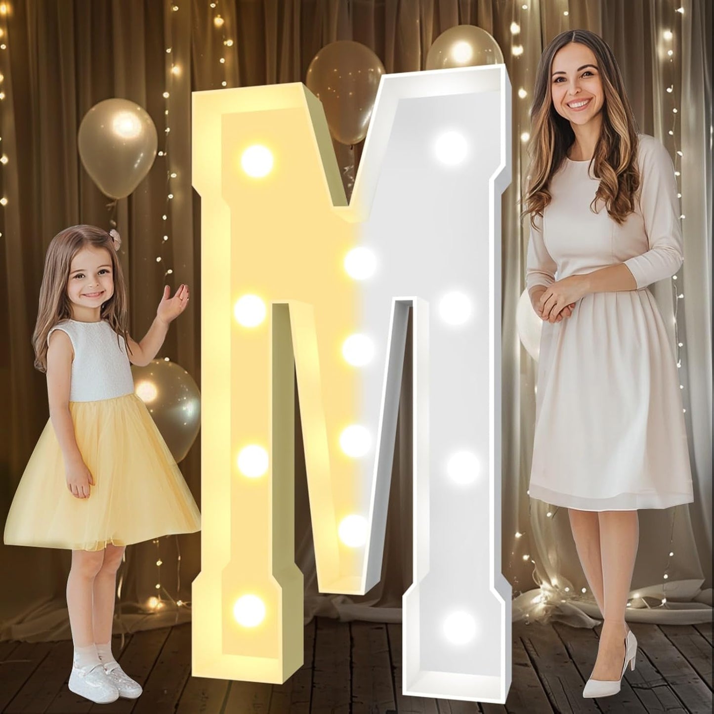 Pooqla 4 FT Marquee Light Up Letters, Cool White and Warm White Marquee Letter 4 Feet Tall, Giant LED Sign Big Mosaic Letter M for Balloons Birthday Party Anniversary Wedding Decorations