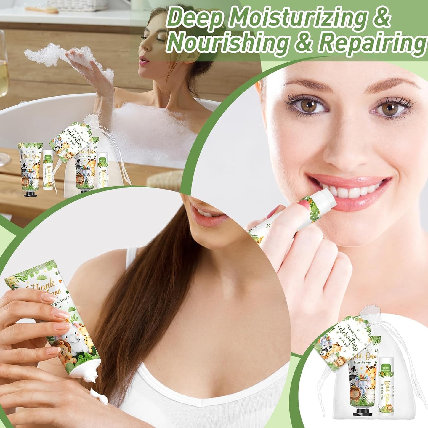 50 Pack Bulk Hand Cream and Bulk Lip Balm Gifts Sets, Baby Shower Favors and Bridal Shower Favors for Guests with Thank You Card and Organza Gift Bags, Birthday Gifts, Appreciation Gifts (Animal)