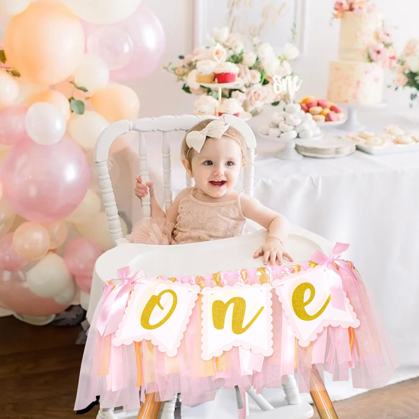 1st Highchair Banner Birthday Girl - NO DIY First Birthday Highchair Banner Pink One Year Old