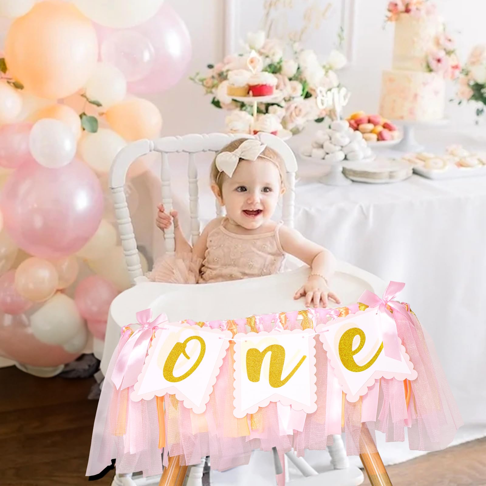 1st Highchair Banner Birthday Girl - NO DIY First Birthday Highchair Banner Pink One Year Old
