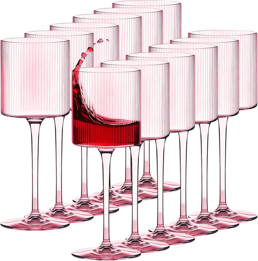 Plastic Goblets Wine Glasses - 12Oz Acrylic Wine Glasses Origami Unbreakable Clear Plastic Cocktail Glasses Recyclable Shatterproof Reusable Wine Cups for Parties & Weddings (Pink)