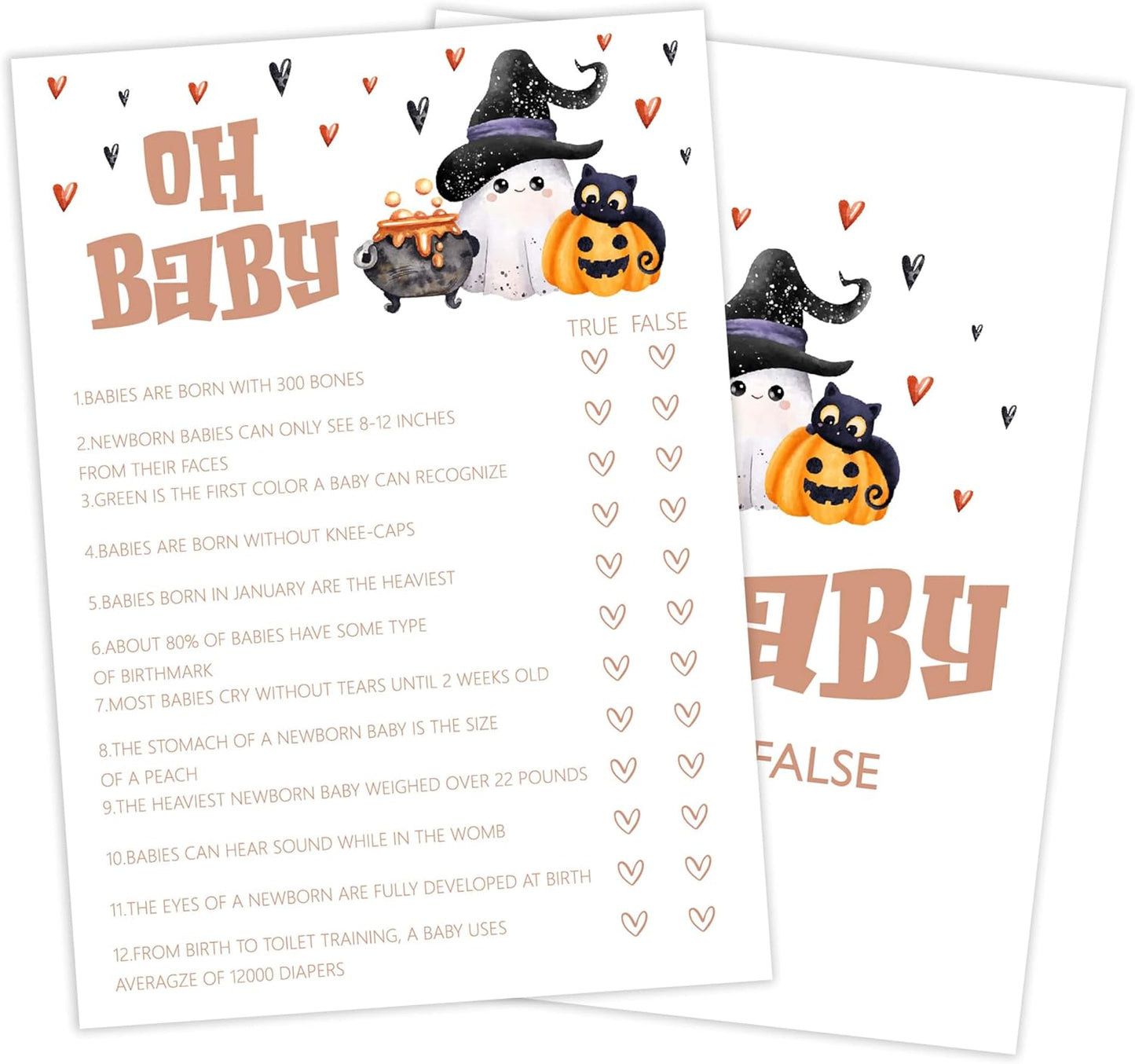 Baby Shower Games, Halloween Oh Baby True or False, 25 Double-Sided Game Cards + 1 Answer Card for Gender Reveal Party Decorations Supplies Announcement - B04