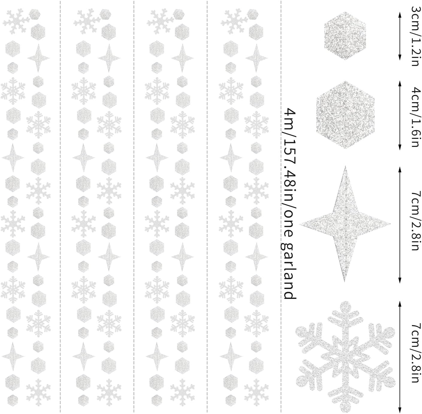 Snowflake-Snow White-Silver Christmas Party-Decorations Streamers - 52Ft White Winter Wonderland Frozen Hanging Paper Garland Banner,Birthday Wedding Baby Shower New Year Supplies Decor Hugtmr