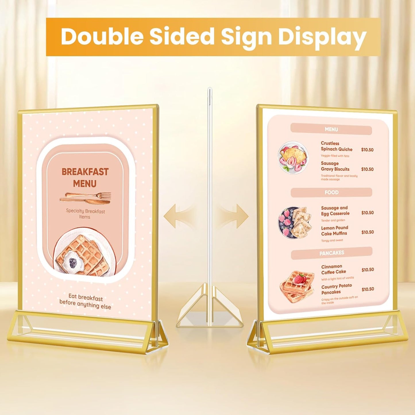 4x6 Gold Acrylic Sign Holder, 12 Pack Wedding Table Number Holder Stands with Vertical Gold Borders, Double Sided Picture Frame Paper Stand, Clear Photo Display Menu Holder for Party, Home, Restaurant