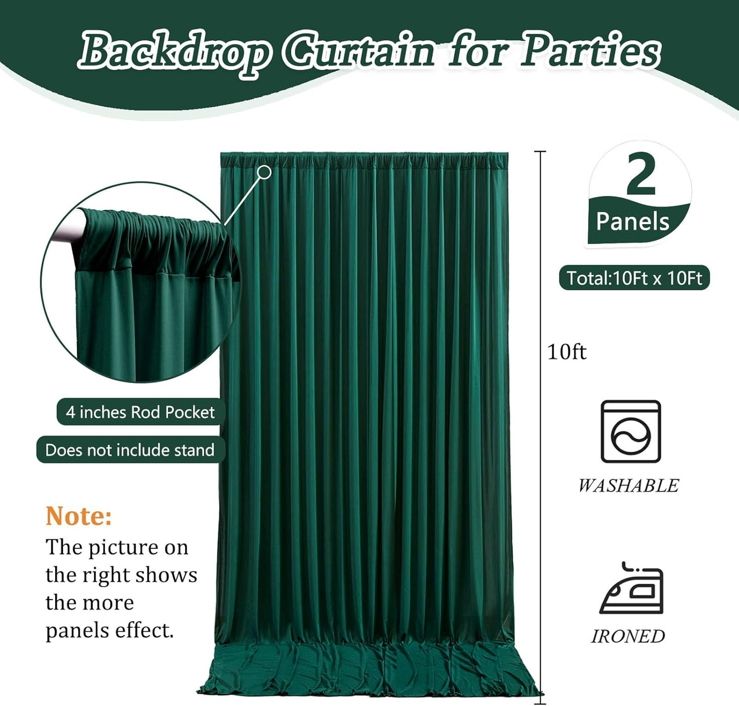 10 x 10 Feet Dark Green Backdrop Curtain for Partie, Background Curtains for Photoshoot, Birthday, Wedding, Halloween, Thanksgiving, Christmas Day, New Year Party Decorations 5Ft x 10Ft, 2 Panels