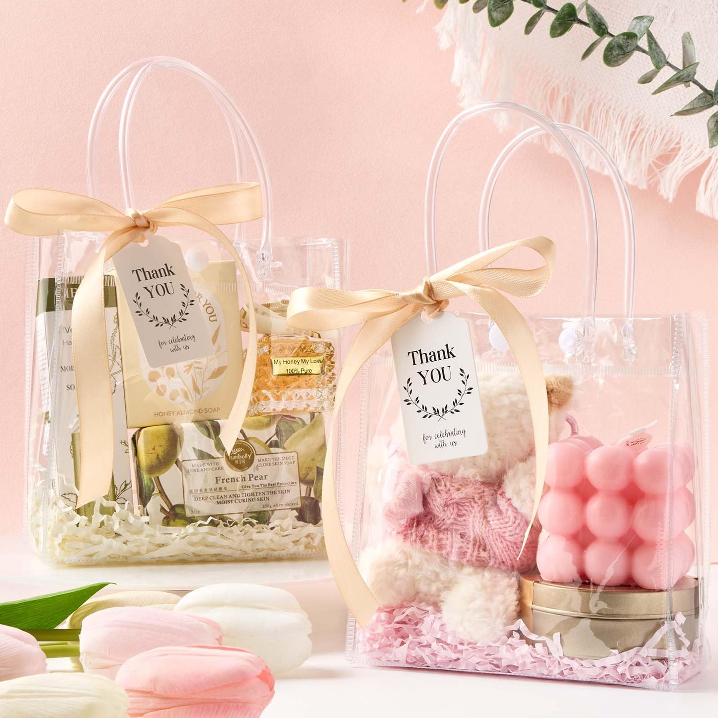 Mauproy Clear Plastic Gift Bags with Handles, 5.9 x 6.3x 2.8 Inch, 30 Pack