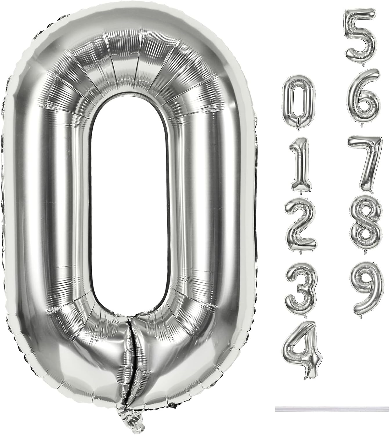 40 Inch Silver Foil Balloon Number 0, Giant Self Inflating Number Balloons 0-9 for Men Women, Digital 0 Helium Balloons Set for Girls Boys 4th Birthday Anniversary New Year Party Decorations Supplies