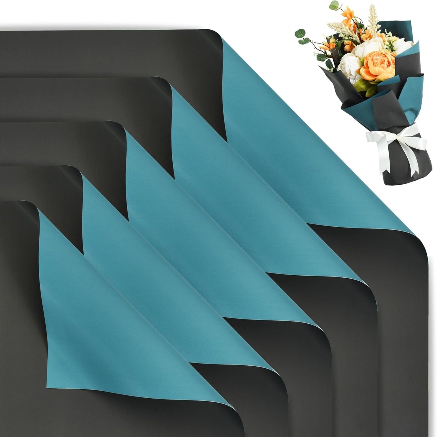 BEISHIDA 20Pcs Gray and Blue Double Sided Floral Wrapping Paper Matte Waterproof Flower Bouquet Wrapping Paper for Floral Wrap Florist Packing Supplies Birthday Valentine's Christmas Gift Wrapping