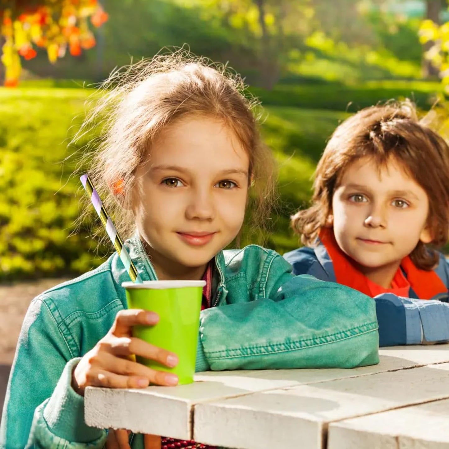 YAOSHENG [100 Pack] Pink & Gold Paper Straws Disposable, 100% Biodegradable Multi-Pattern Party Straws For Birthday, Wedding and Holiday Decoration (Seven Colors)