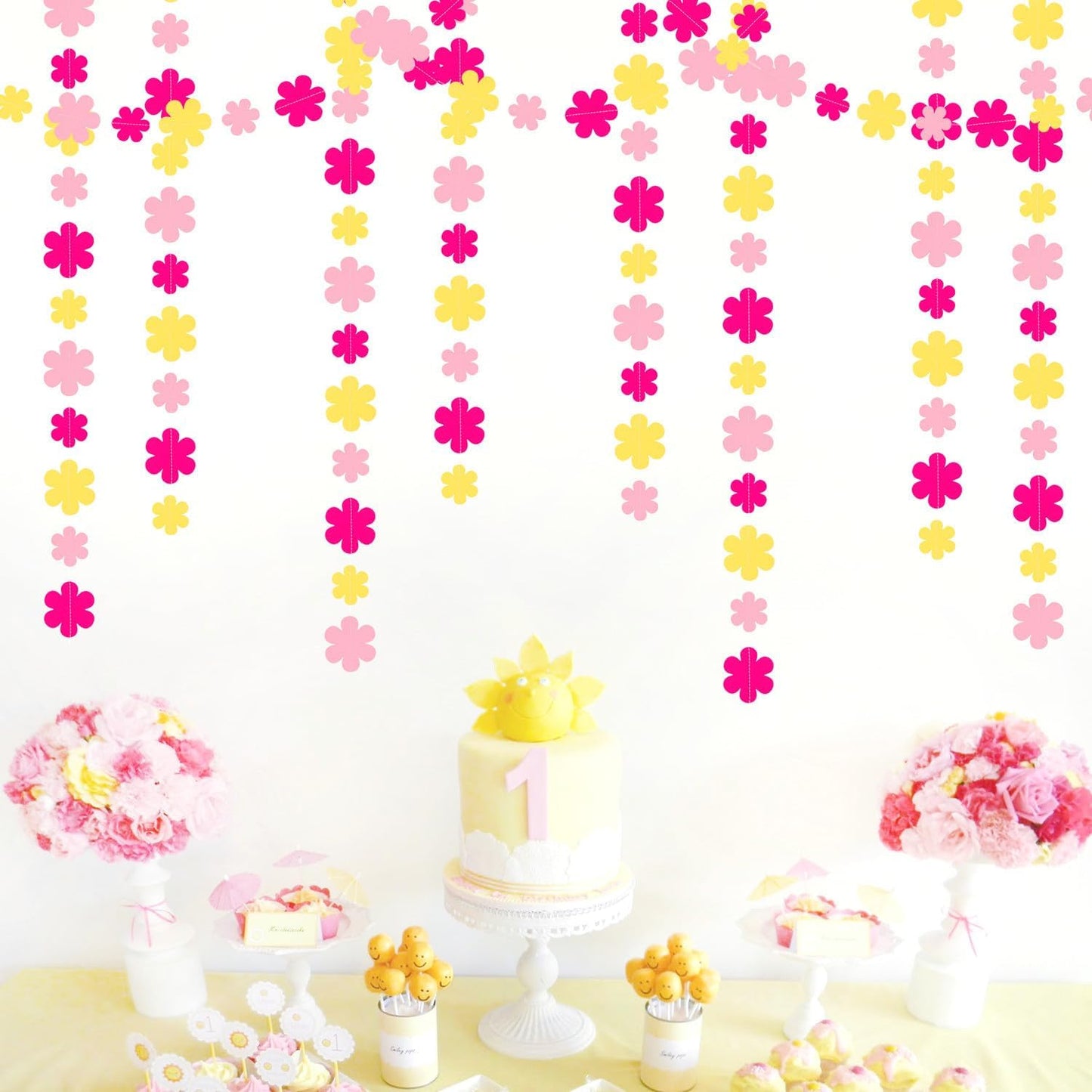 Hot-Pink Yellow Fall Party-Decorations Streamers-Garland - 52ft Boho Flower Hanging Paper Banner, Groovy Birthday Baby Bridal Shower Bachelorette Wedding Classroom Decor Hugfond