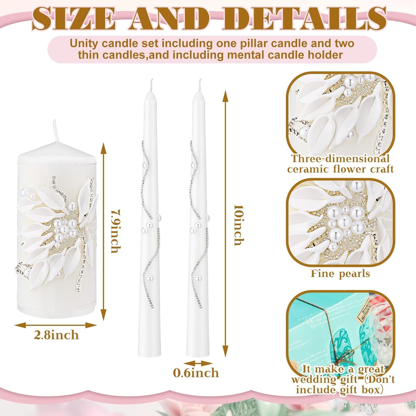 Irenare Unity Candles with Holder for Wedding Ceremony Wedding Decortions Accessories Glass Candle Holder Pillar Candle for Formal Events Church(Silver)