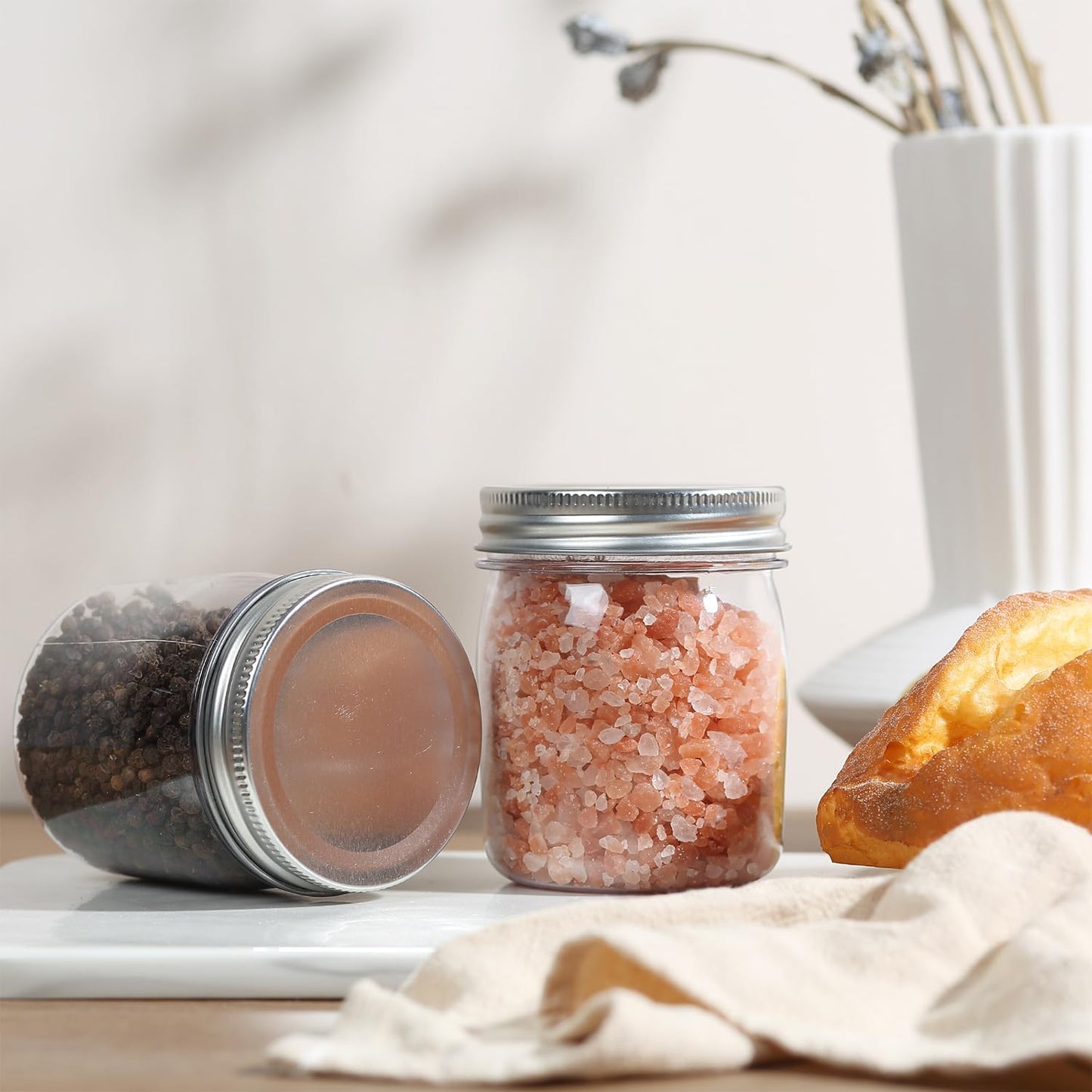 novelinks 8 oz Clear Plastic Jars with Screw-On Lids - BPA-Free Refillable Storage Containers for Slime, Spices, Crafts, Kitchen & Home Organization (48 Pack,Silver)