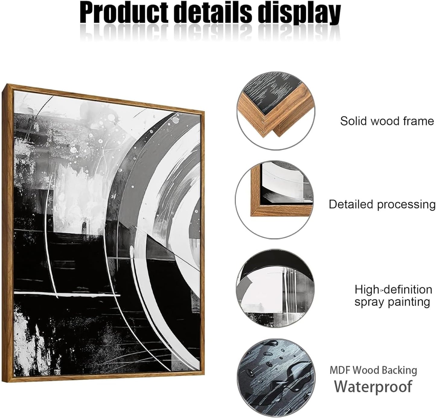 myusuar 3 Piece Large Modern Abstract Canvas Framed Wall Art For Living Room, Black And White Rings Minimalist Wall Art Decor Posters Prints For Bedroom Office, 24x36in