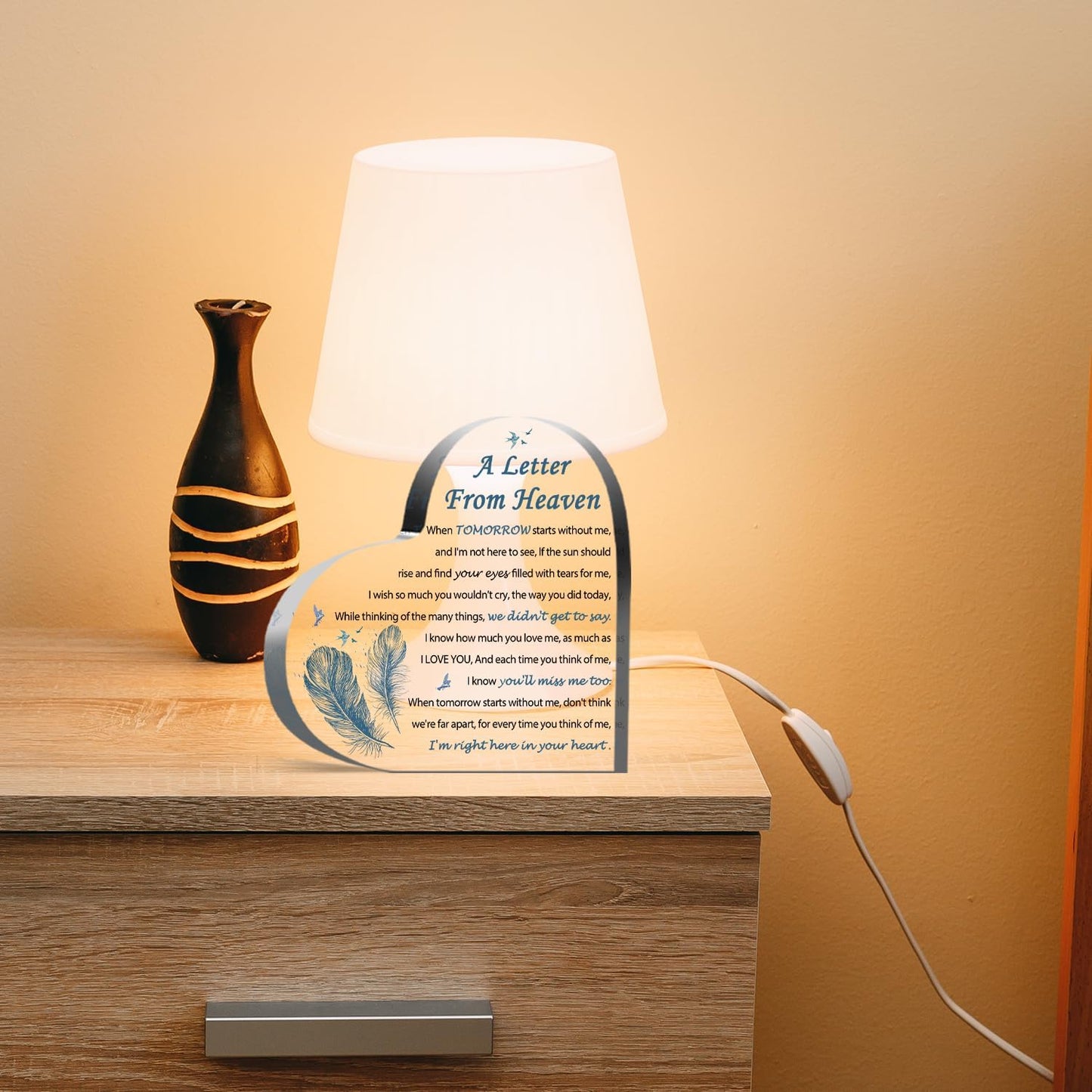 Sympathy Gifts - A Letter from Heaven- Memorial Gift for Loss of Mother Father Husband Son, Acrylic Heart Keepsake,Remembrance Sympathy Gifts （Feather）