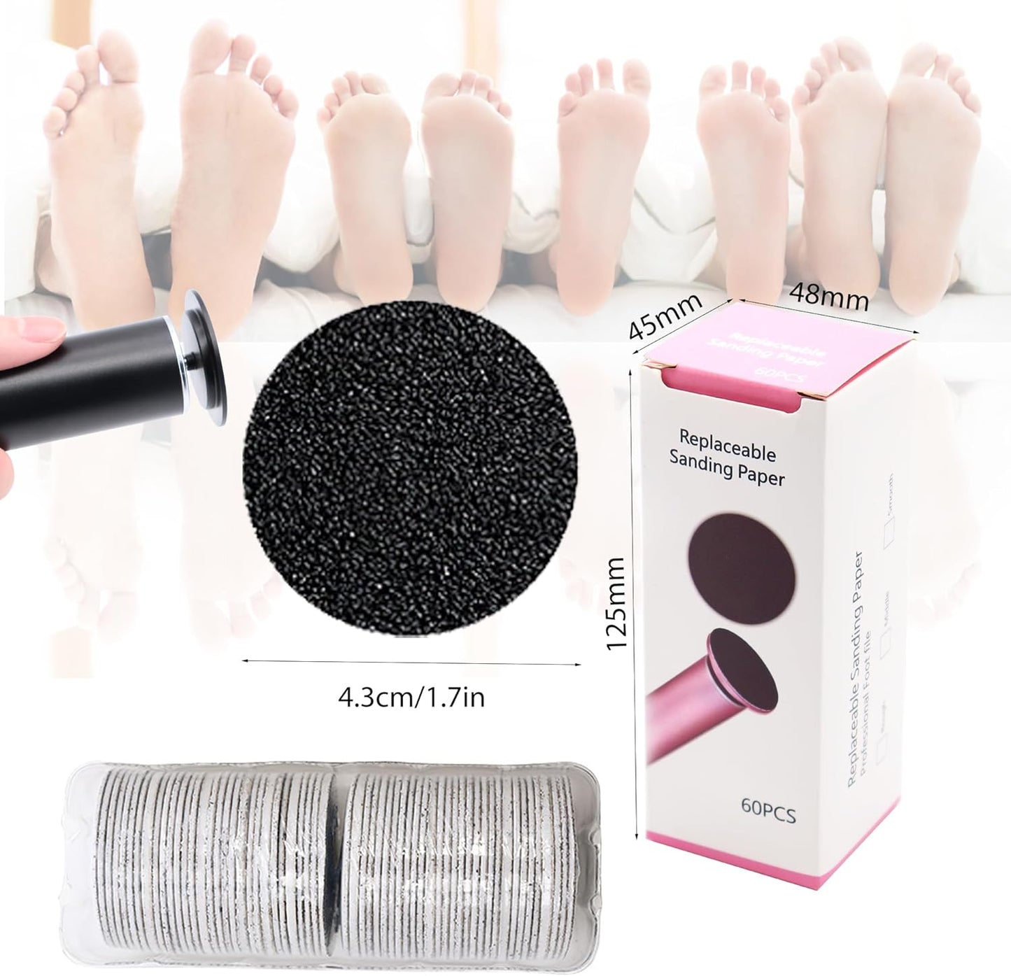 60 Pieces Replaceable Foot Sandpaper Discs for Electric Foot File Adjustable Speed Callus Remover Machine Feet Hard Dead Skin Removal(Super Smooth 180 Grit)