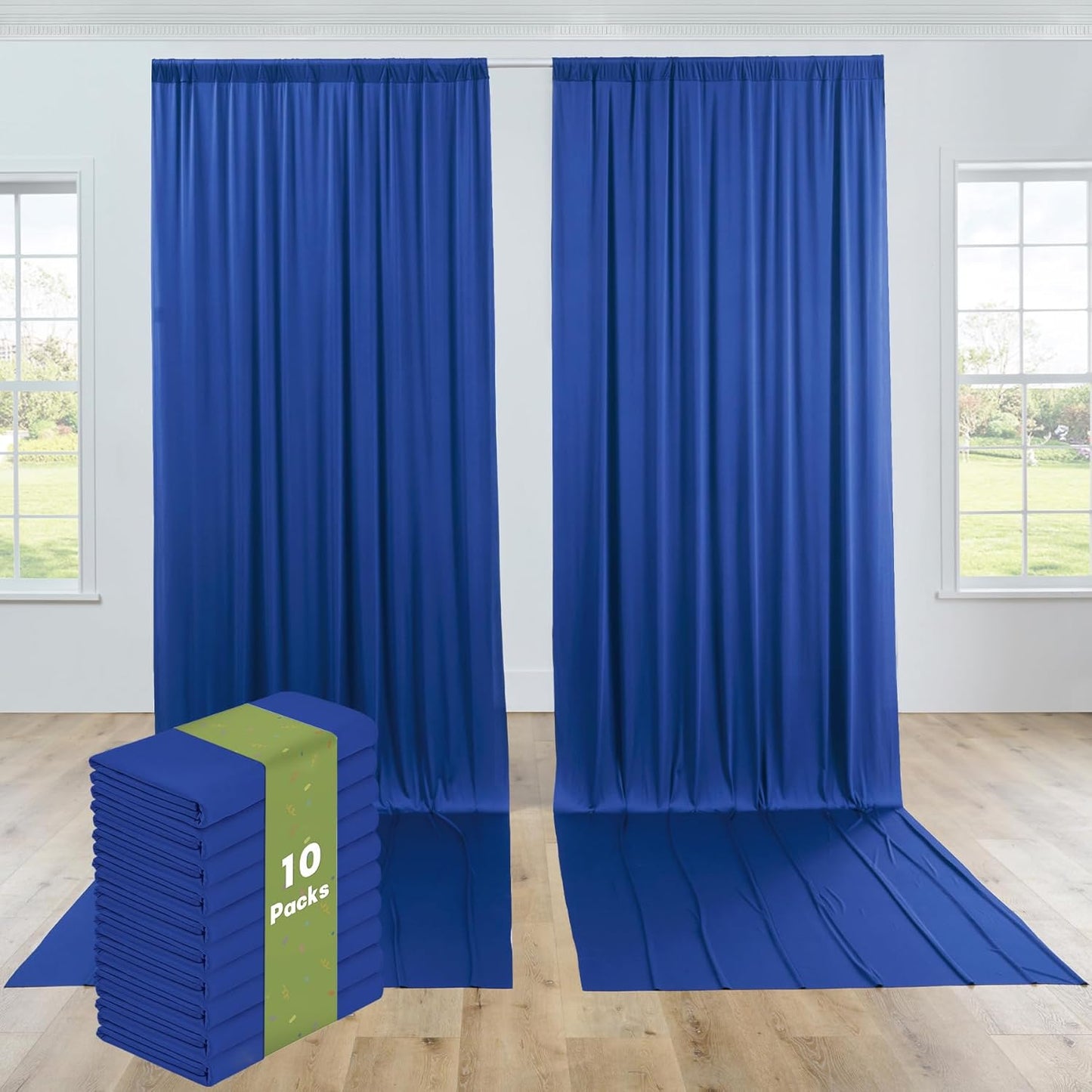 PartyVillage 50ft×15ft Royal Blue Backdrop Curtain for Wedding Parties, 10 Panels Wrinkle Free 15 FT Long Polyester Photo Backdrop Drapes Back Drop Cloth for Birthday Photography Background
