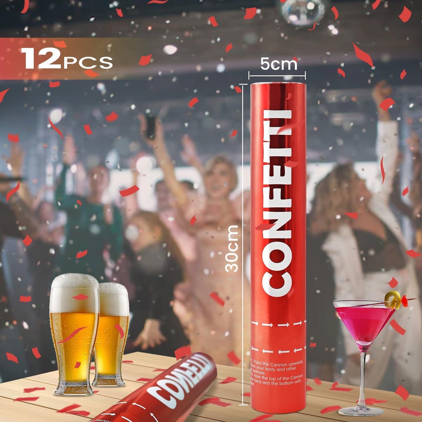 Confetti Cannon Red Biodegradable Confetti Poppers 12Pack Party Poppers Confetti Shooters Red Popper Sticks for Wedding Graduation Engagement Anniversary Bridal Shower Valentines Day Birthday