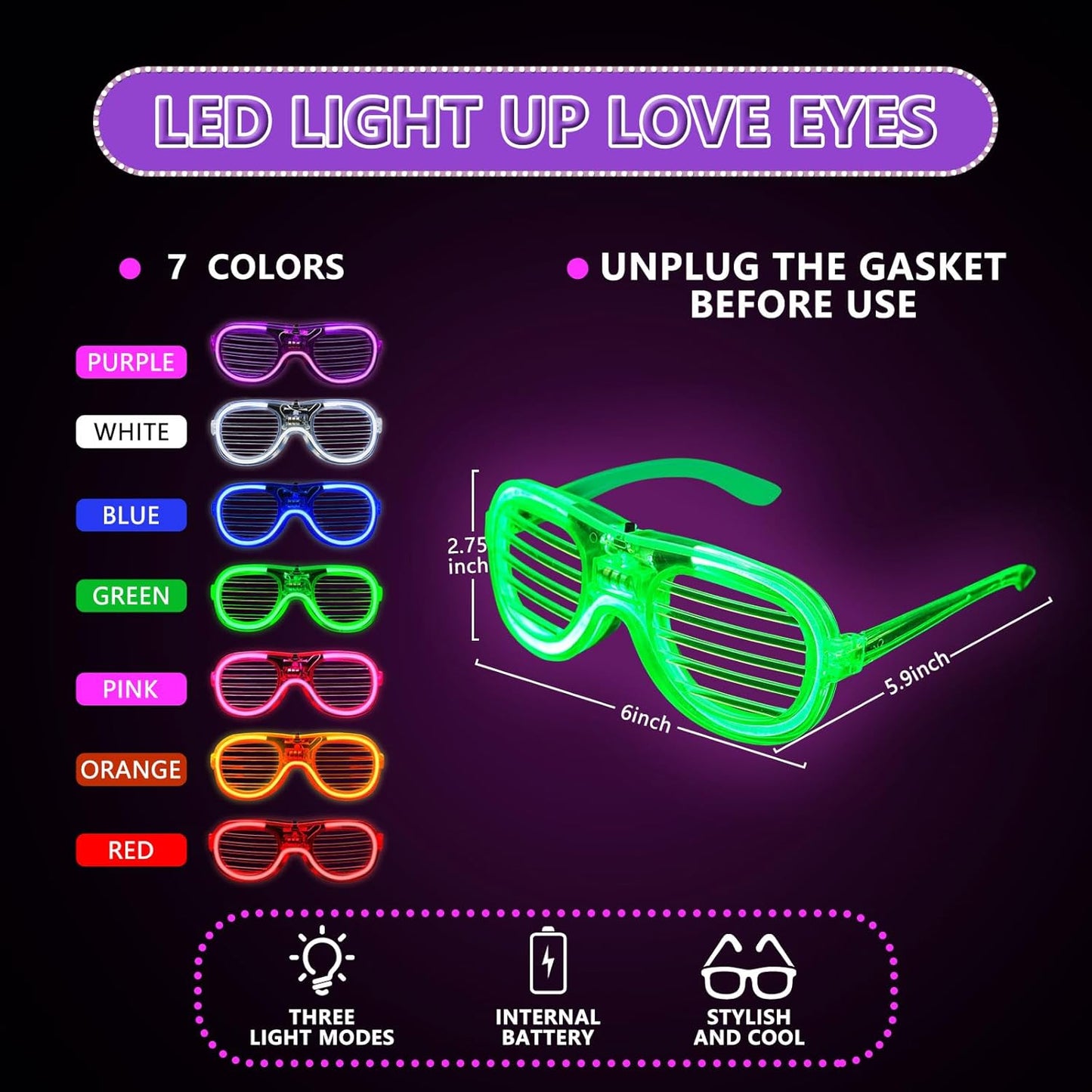 42 Packs LED Glasses 7 Neon Colorsï¼?2 NEW Neon Colors Added ）glow in the dark party supplies Favor for Kids Adult Glow sticks Light Up Glasses fit Holiday Birthday Valentine's Day Halloween Christmas