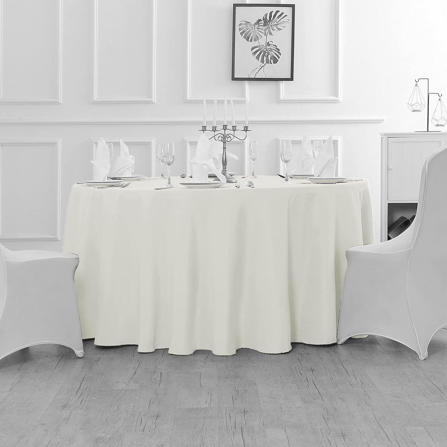 Fokitut 6 Pack Round Tablecloth, 132 Inch, Stain Resistant and Wrinkle Polyester Table Cloth, Fabric Table Cover for Kitchen Dining, Wedding, Party, Holiday Dinner-Ivory