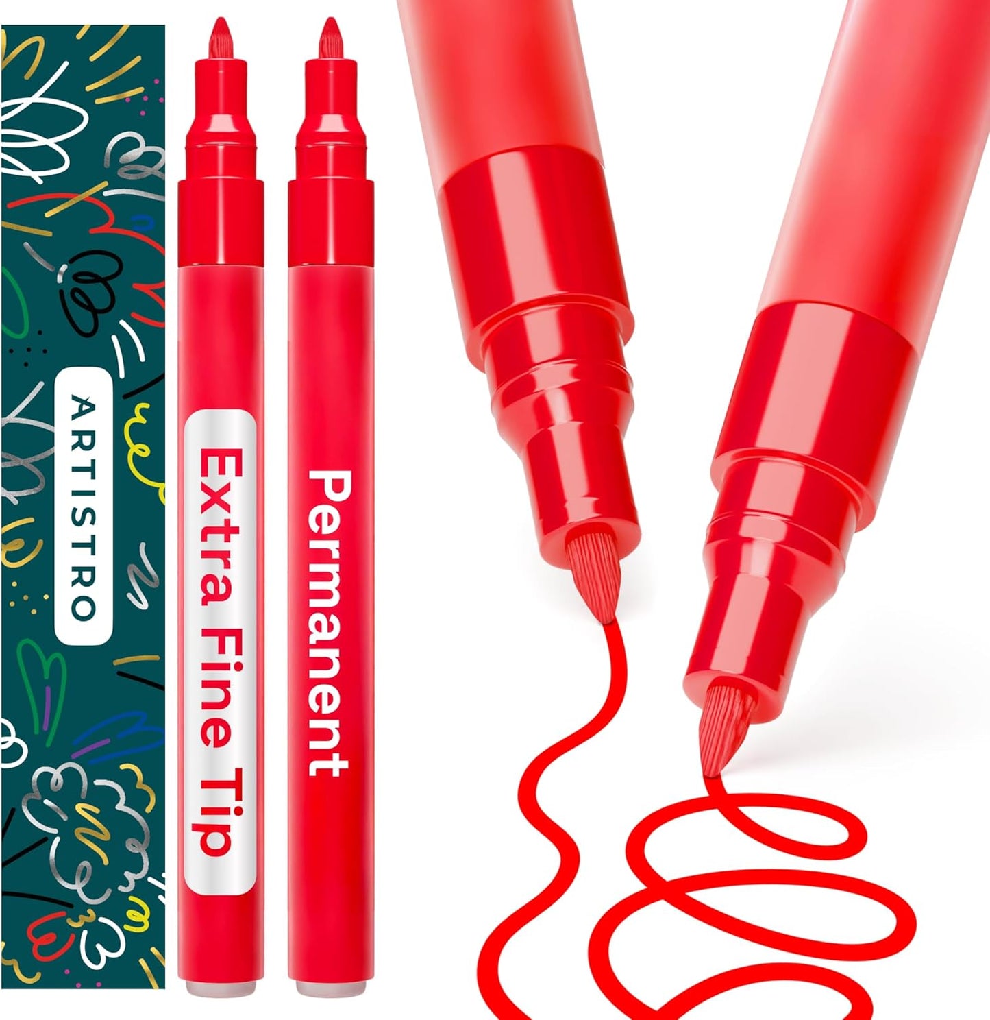 ARTISTRO Red Permanent Marker - Set of 2 Black Paint Pen, Oil Based Paint Markers Extra-Fine Tip 0.7mm, Waterproof Quick Dry Black Marker for Rock Painting, Ceramic, Glass, Wood, Tire, Fabric & More