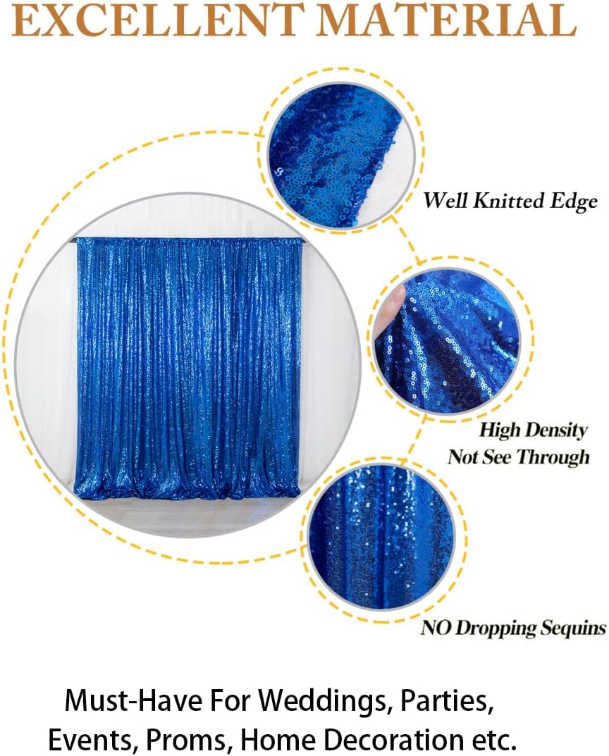 ShinyBeauty Blue Sequin-Backdrop Curtain - 2 Panel, 5FT x 10FT - Wedding & Photography Backdrop - Royal Blue Sequin Fabric