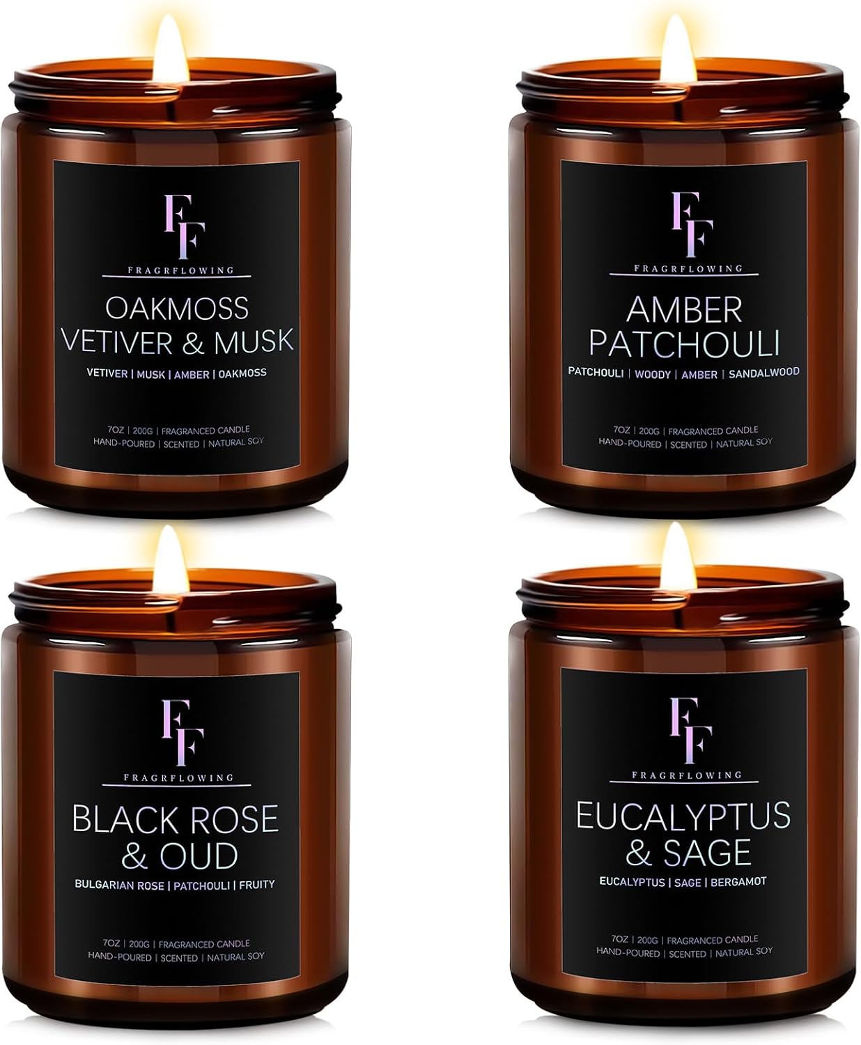 Scented Candles Set, Candles for Home Scented Soy Wax Candle, 4 Pack 28 Oz Aromatherapy Candles Gift Set for Women Men (Patchouli/Vetiver/Sage/Rose)