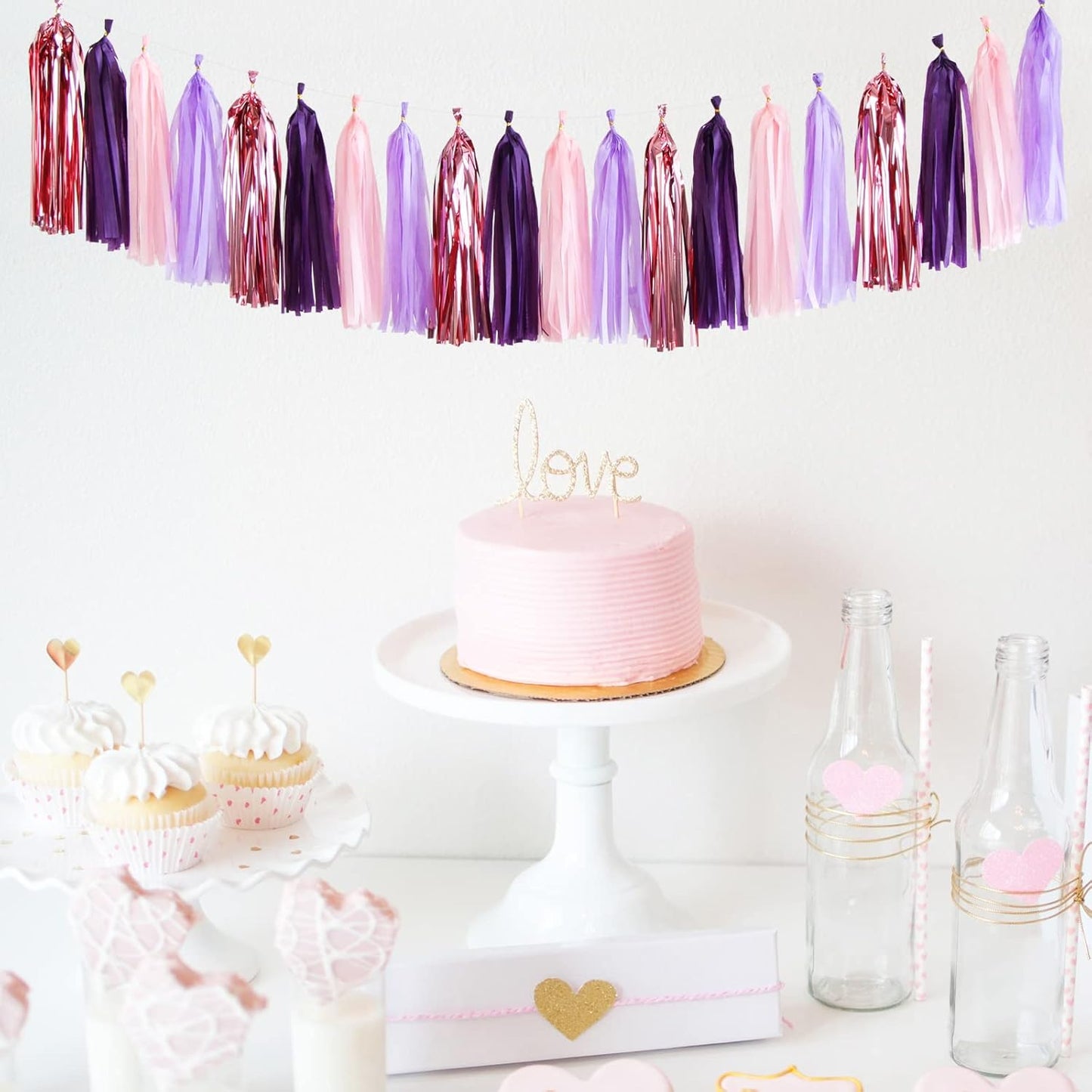 Pink-Purple Rose-Gold Party-Decorations Tassel Garland - 15pcs Baby Shower Decorations Girl Women Birthday Tassels Banner Streamers Bachelorette Wedding Engagement Party Decor Panduola