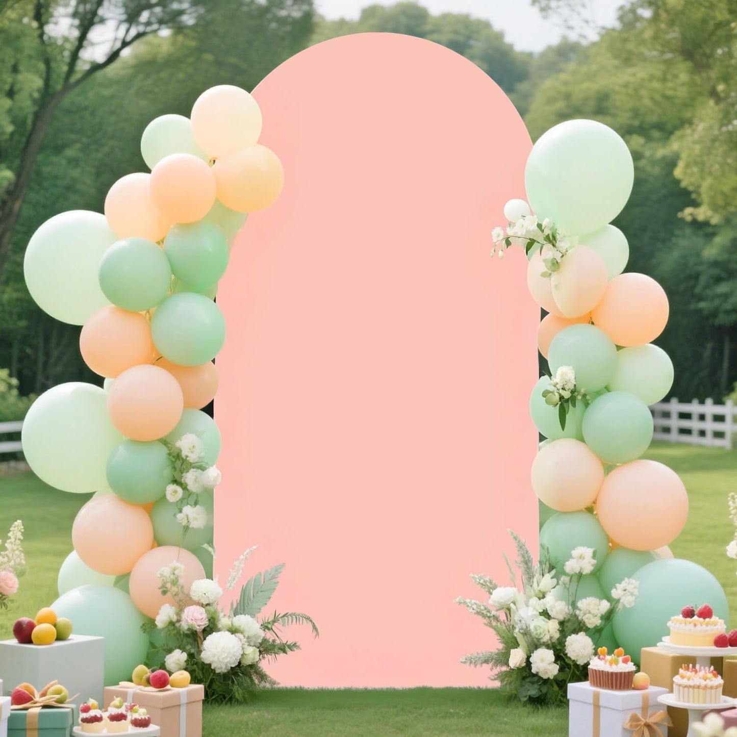 FUHSY 7.2 FT Metal Arch Backdrop Stand and Arch Cover Set Wedding Backdrop Arches Stands with Dusty Rose Spandex Arched Stand Cover for Party Birthday Ceremony Graduation Banquet Decorations