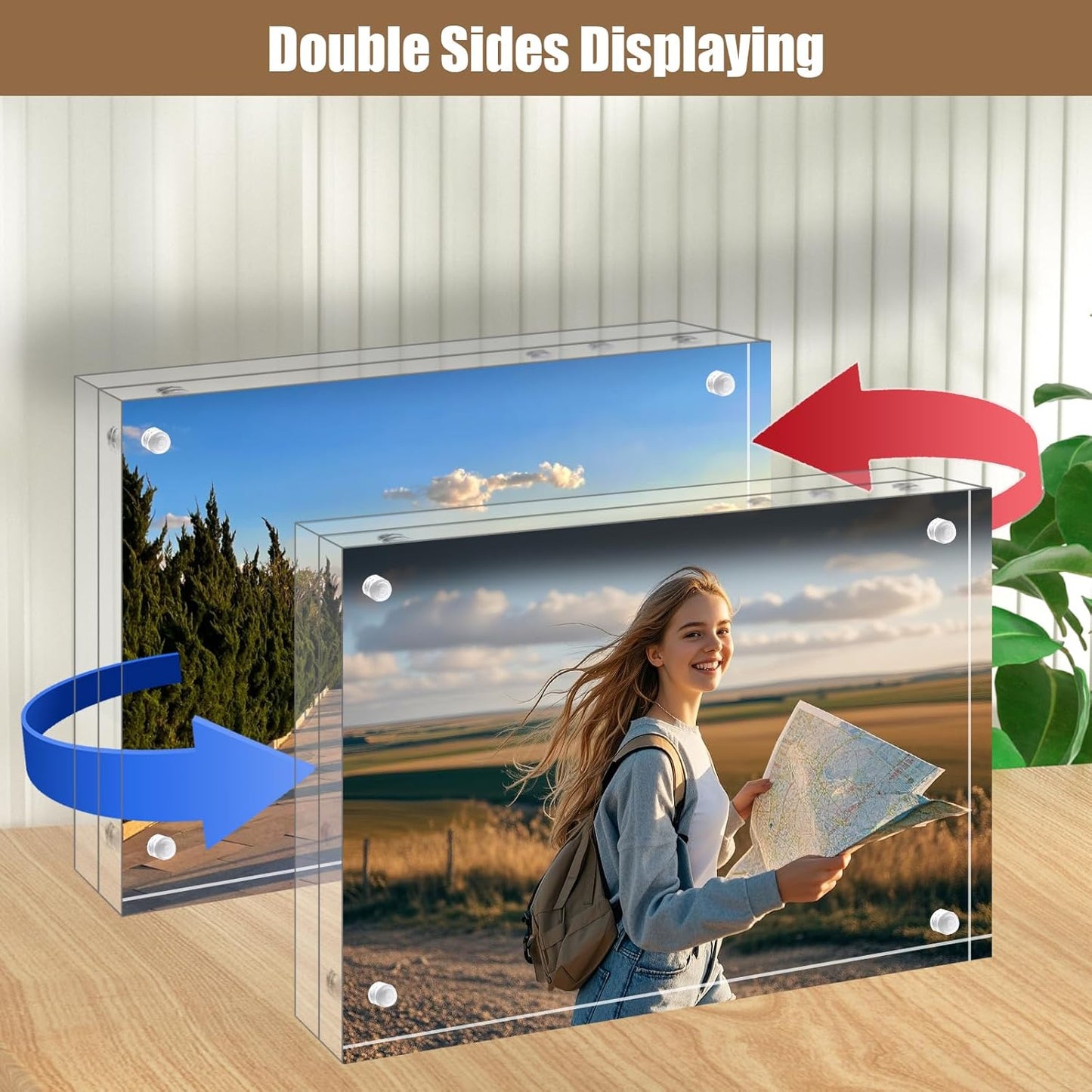 Egofine 3.5x5 Acrylic Frame, 20mm Thicker Frameless Clear Picture Frame, Double Sided Magnetic Picture Frame, Free Standing Desktop Display