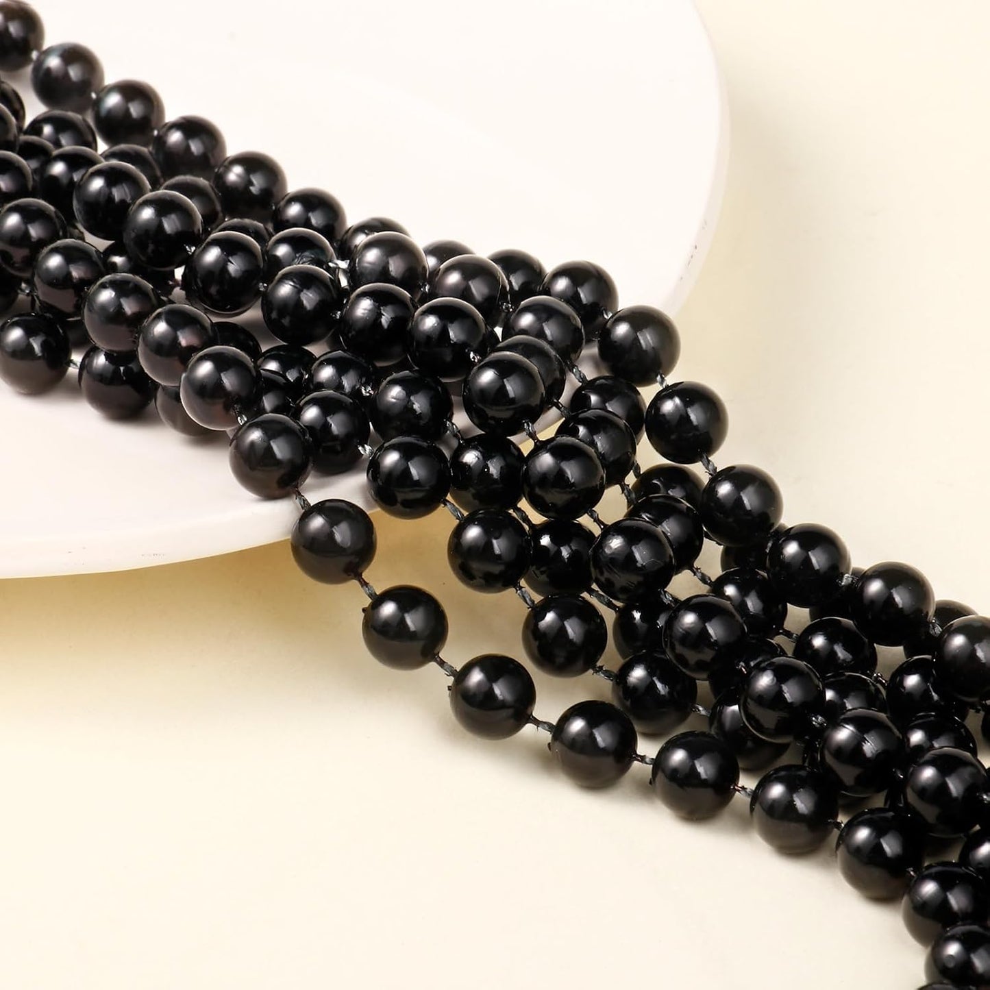 [76.7 Feet] Black Beads Garland, 6MM 25.5 Yards Black Faux Pearl Beads String Roll Bulk for DIY Craft, Wedding, Party, Festival Decoration