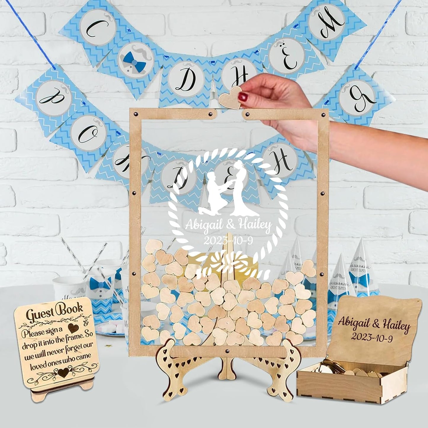 Personalized Wedding Guest Book Alternative Custom Name & Date Guestbook Sign Customized Guest Book Drop Box Decor for Wedding Anniversary Party Birthday(Style 3)